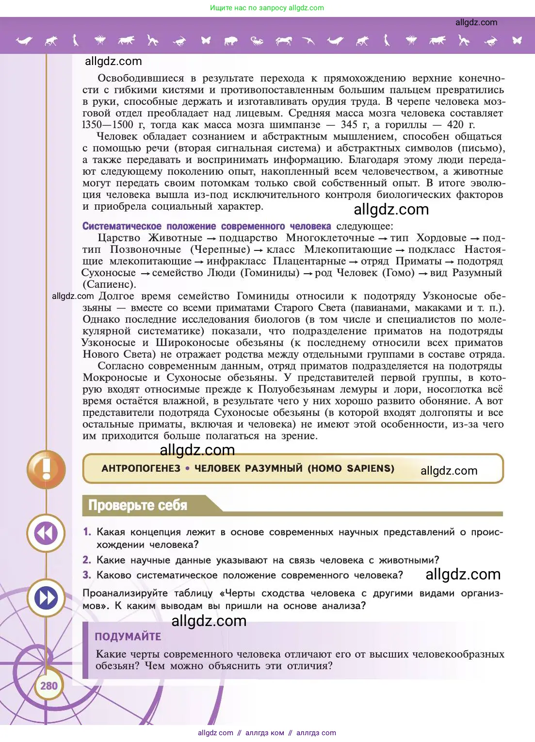 Биология, 11 класс Учебник, авторы: Пасечник Владимир Васильевич, Каменский Андрей Александрович, Рубцов Александр Михайлович, Швецов Глеб Геннадьевич, Абовян Леван Арташесович, Гапонюк Зоя Георгиевна, издательство Просвещение, Москва, 2019, страница 280