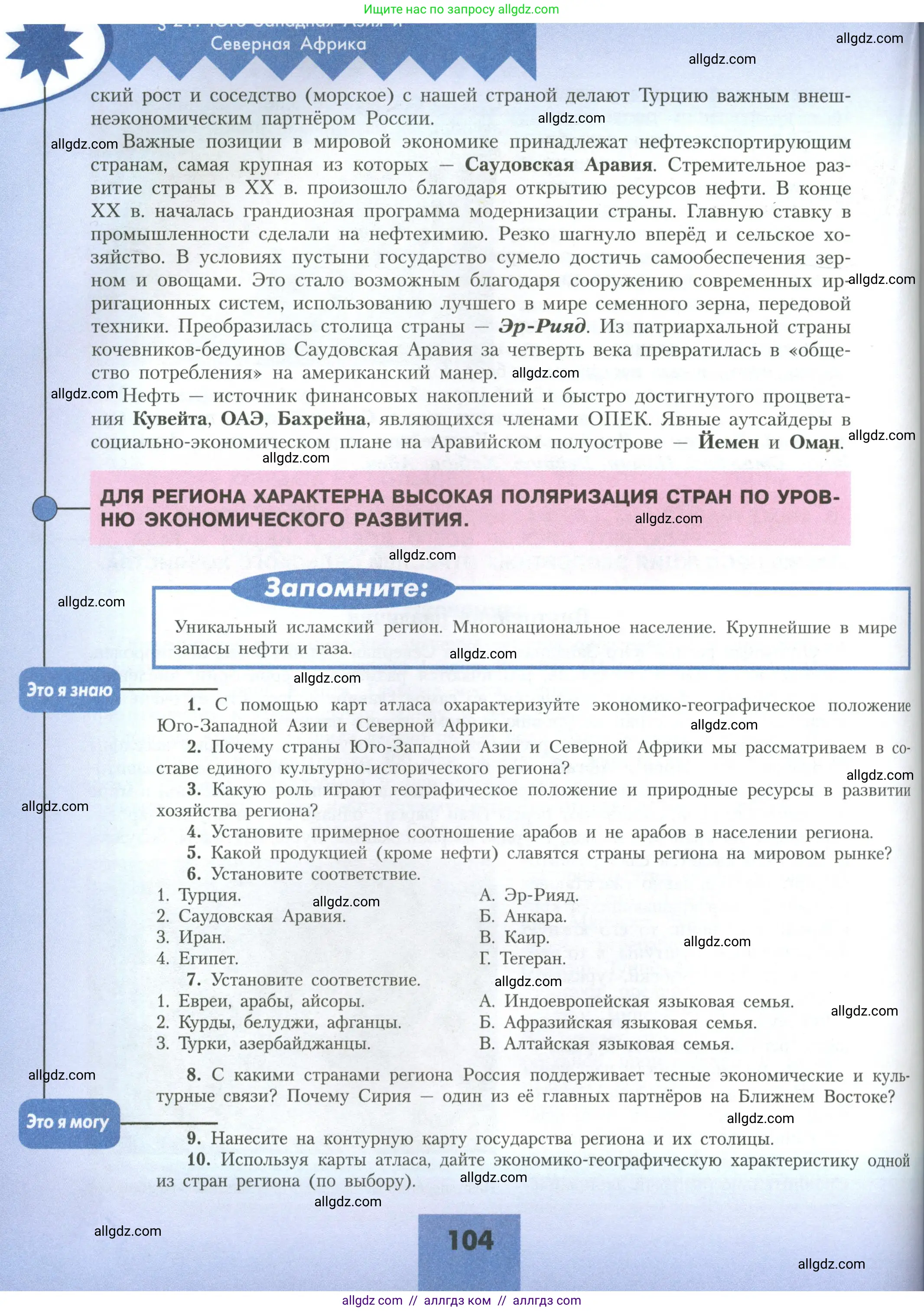 География, 11 класс Учебник, авторы: Гладкий Юрий Никифорович, Николина Вера Викторовна, издательство Просвещение, Москва, 2019, жёлтого цвета, страница 104
