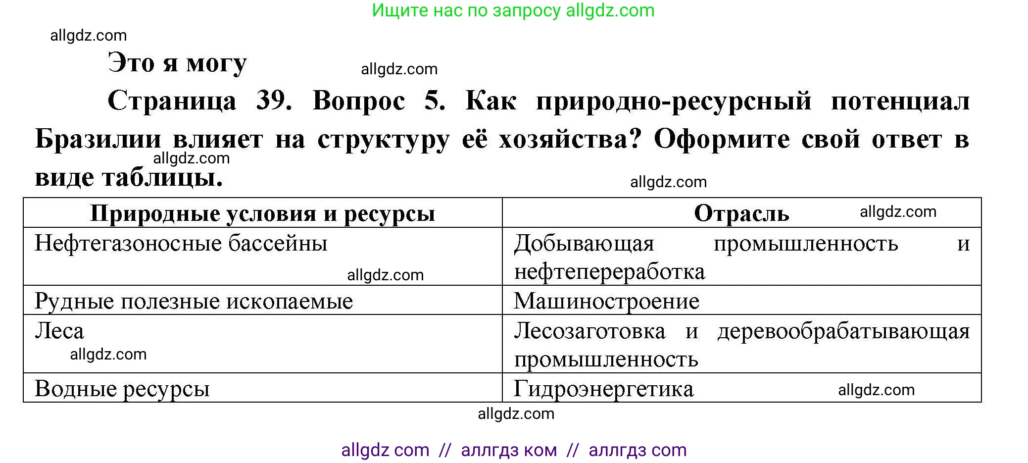 География, 11 класс Учебник, авторы: Гладкий Юрий Никифорович, Николина Вера Викторовна, издательство Просвещение, Москва, 2019, жёлтого цвета, страница 39, номер 5, Решение