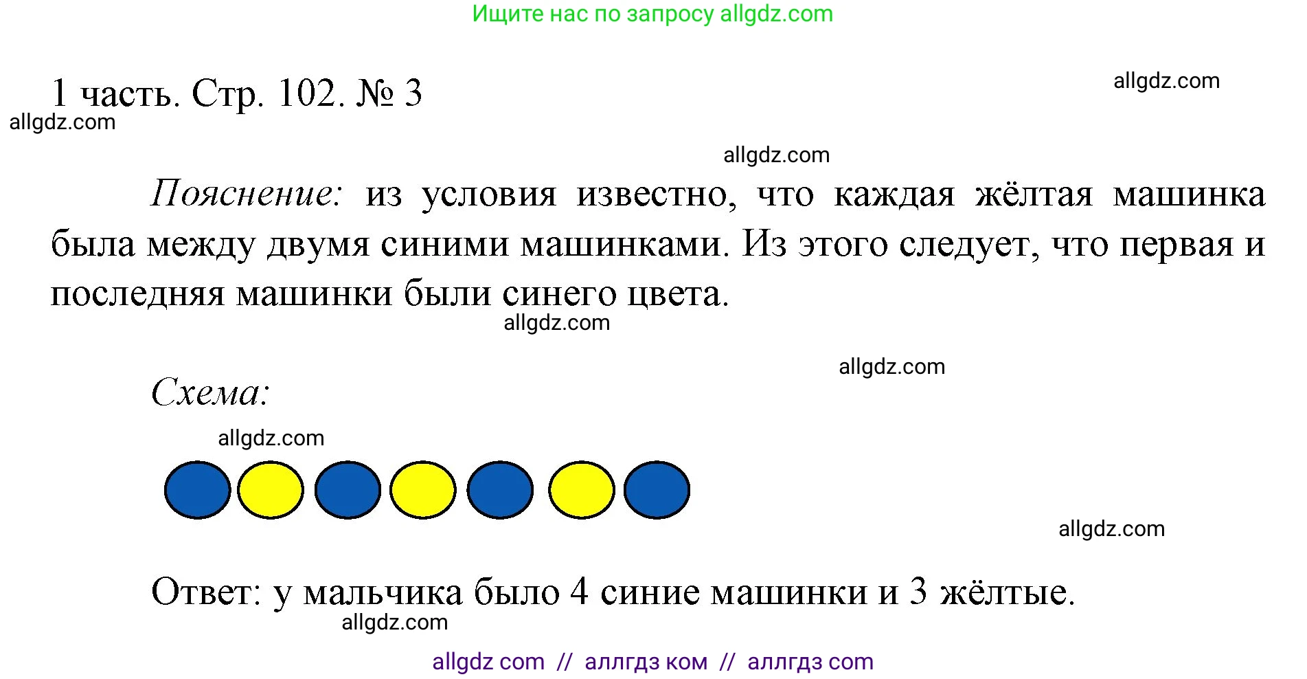 Математика, 1 класс Учебник, авторы: Моро Мария Игнатьевна, Волкова Светлана Ивановна, Степанова Светлана Вячеславовна, издательство Просвещение, Москва, 2023, белого цвета, Часть 1, страница 102, номер 3, Решение