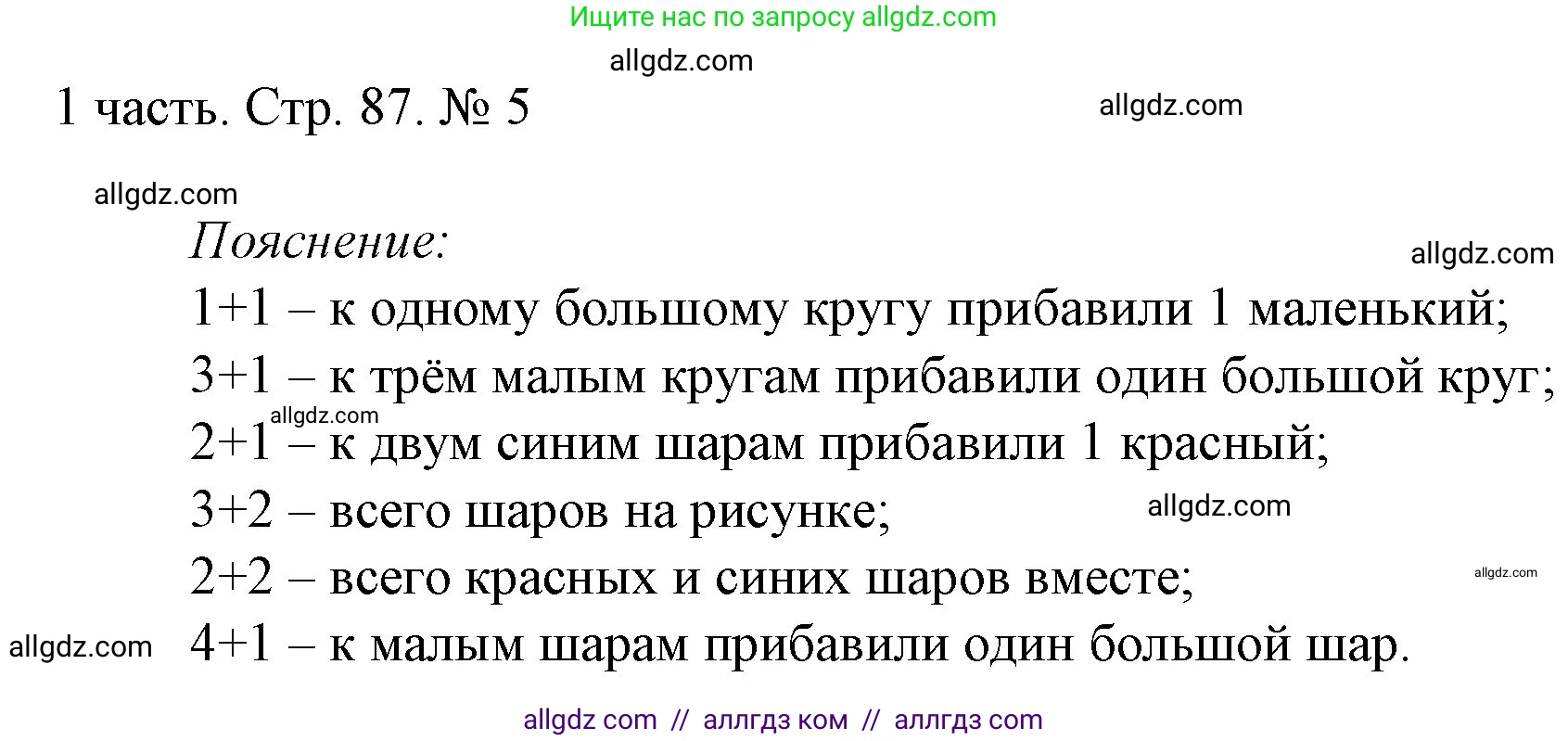 Математика, 1 класс Учебник, авторы: Моро Мария Игнатьевна, Волкова Светлана Ивановна, Степанова Светлана Вячеславовна, издательство Просвещение, Москва, 2023, белого цвета, Часть 1, страница 87, номер 5, Решение