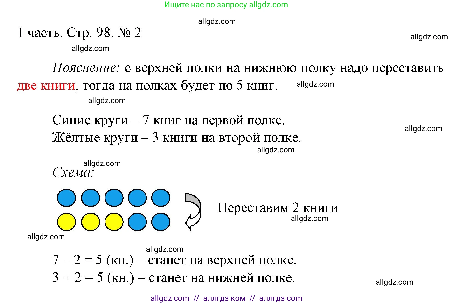 Математика, 1 класс Учебник, авторы: Моро Мария Игнатьевна, Волкова Светлана Ивановна, Степанова Светлана Вячеславовна, издательство Просвещение, Москва, 2023, белого цвета, Часть 1, страница 98, номер 2, Решение