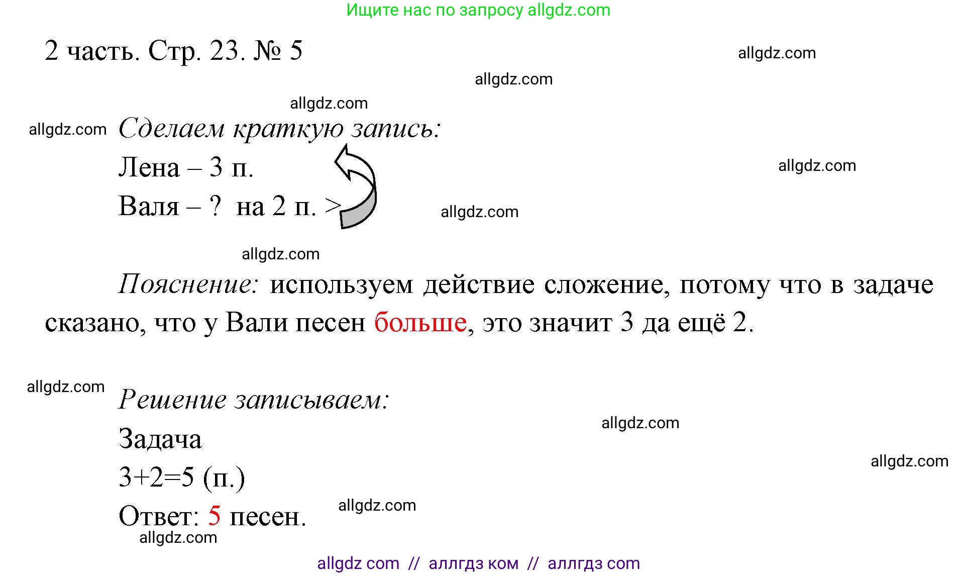Математика, 1 класс Учебник, авторы: Моро Мария Игнатьевна, Волкова Светлана Ивановна, Степанова Светлана Вячеславовна, издательство Просвещение, Москва, 2023, белого цвета, Часть 2, страница 23, номер 5, Решение