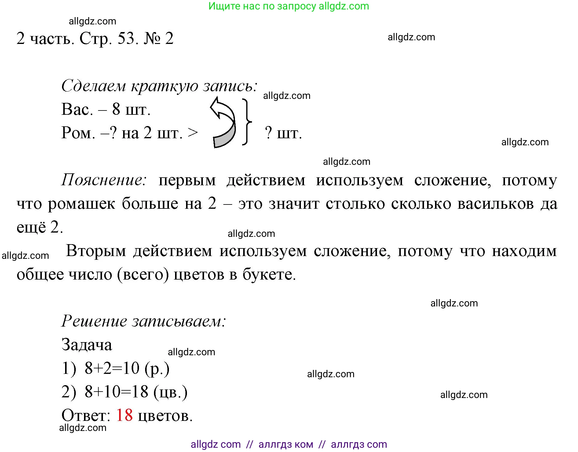 Математика, 1 класс Учебник, авторы: Моро Мария Игнатьевна, Волкова Светлана Ивановна, Степанова Светлана Вячеславовна, издательство Просвещение, Москва, 2023, белого цвета, Часть 2, страница 53, номер 2, Решение
