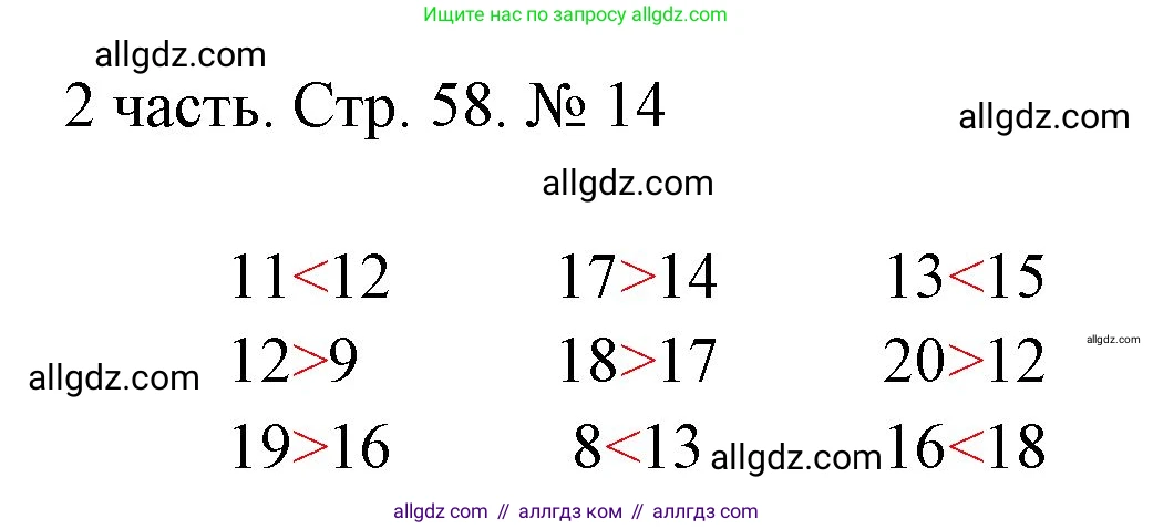 Математика, 1 класс Учебник, авторы: Моро Мария Игнатьевна, Волкова Светлана Ивановна, Степанова Светлана Вячеславовна, издательство Просвещение, Москва, 2023, белого цвета, Часть 2, страница 58, номер 14, Решение