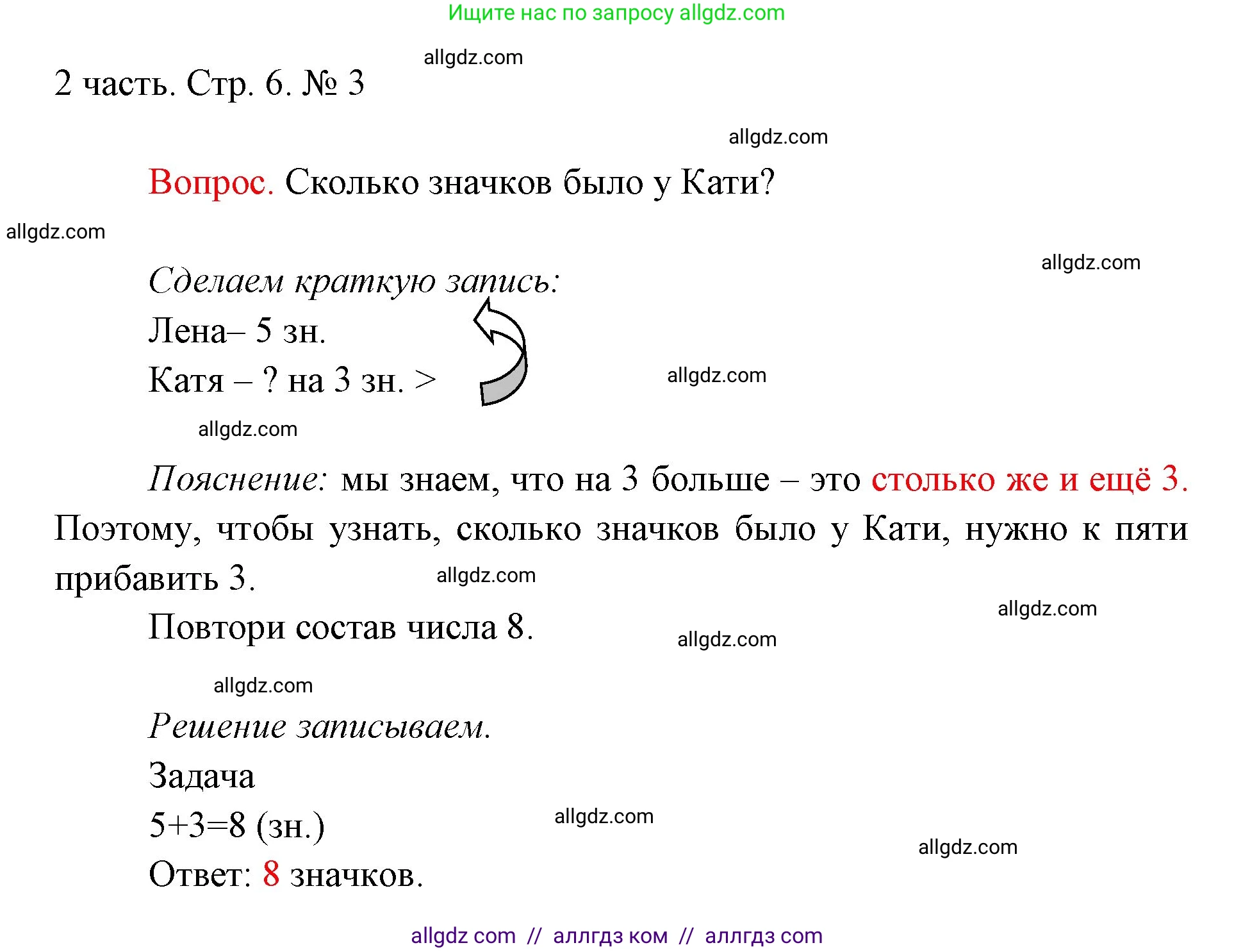 Математика, 1 класс Учебник, авторы: Моро Мария Игнатьевна, Волкова Светлана Ивановна, Степанова Светлана Вячеславовна, издательство Просвещение, Москва, 2023, белого цвета, Часть 2, страница 6, номер 3, Решение