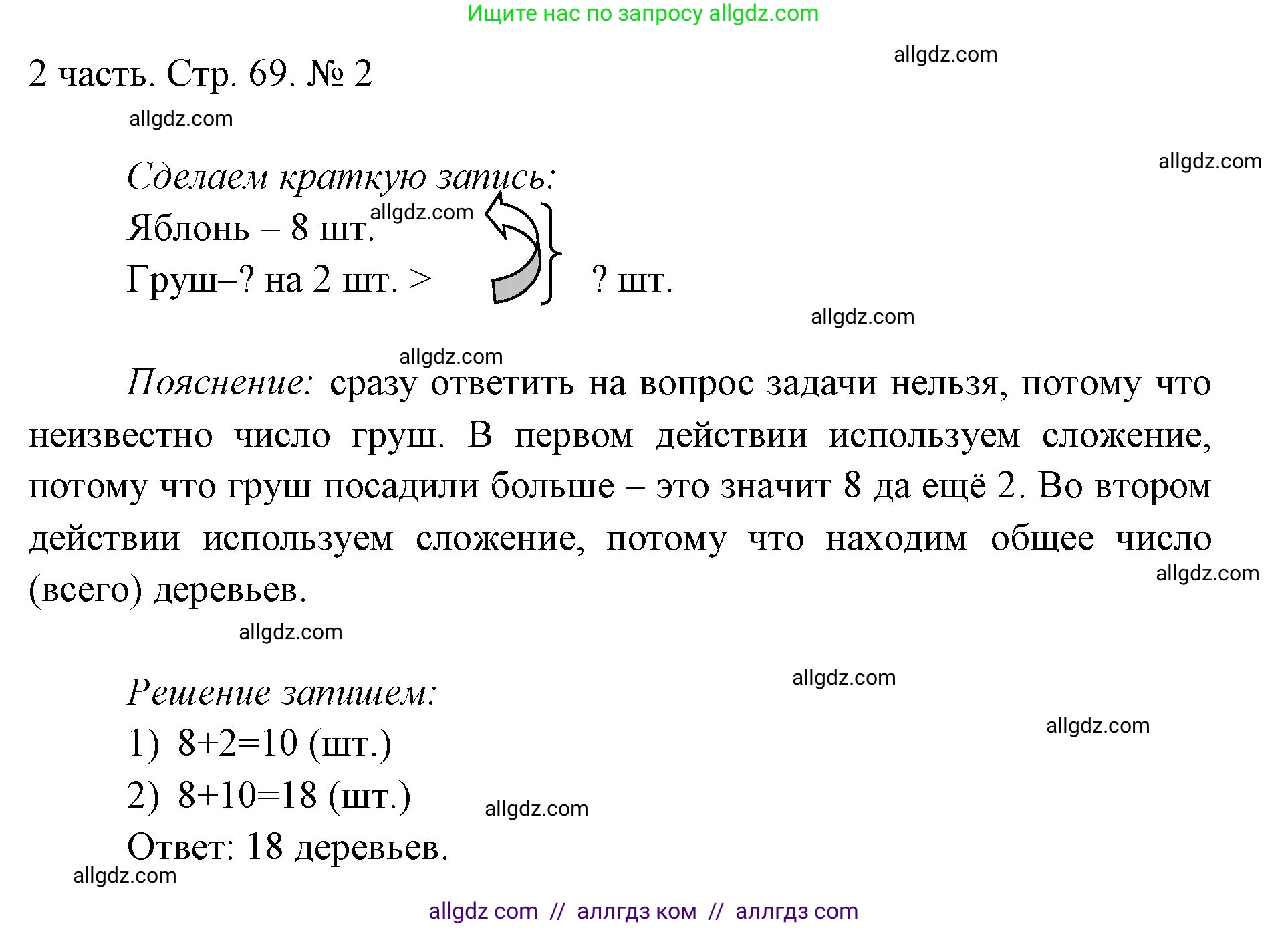 Математика, 1 класс Учебник, авторы: Моро Мария Игнатьевна, Волкова Светлана Ивановна, Степанова Светлана Вячеславовна, издательство Просвещение, Москва, 2023, белого цвета, Часть 2, страница 69, номер 2, Решение