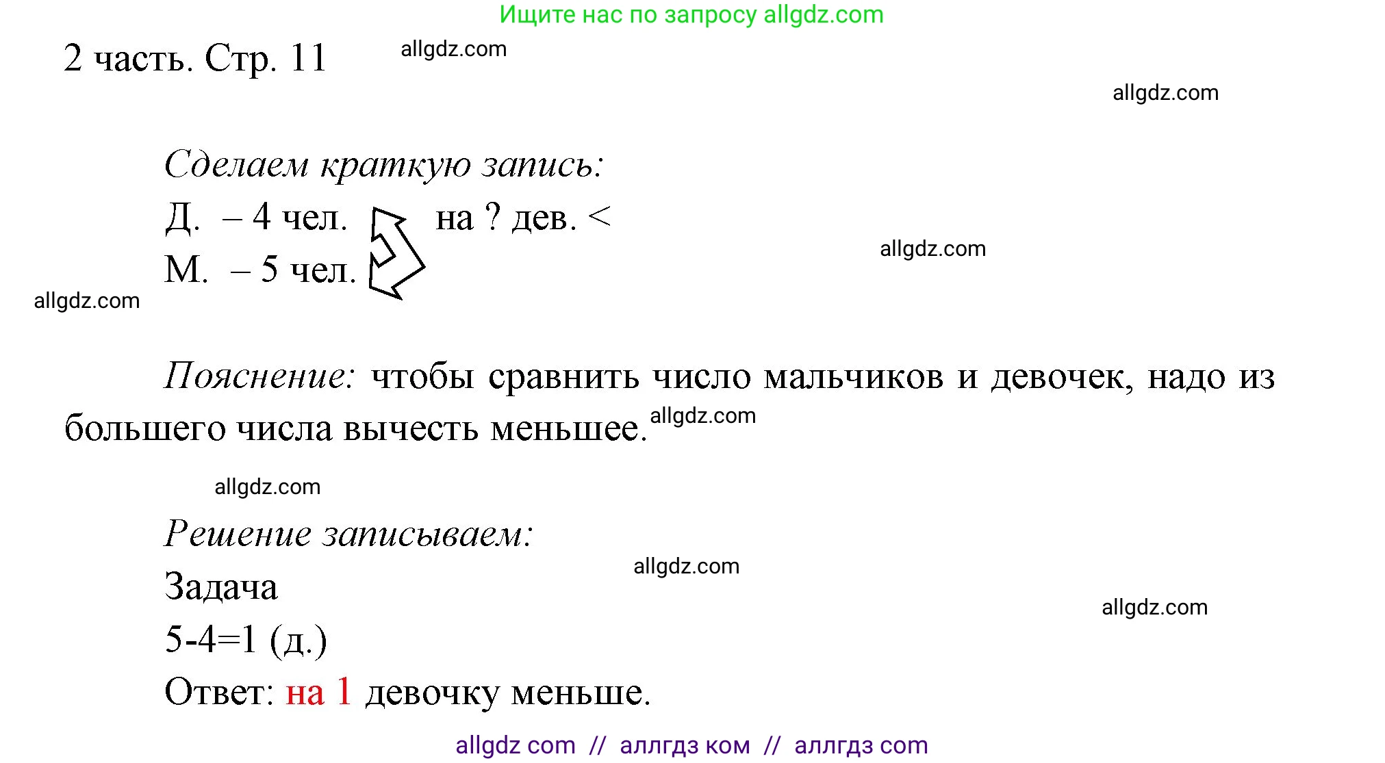Математика, 1 класс Учебник, авторы: Моро Мария Игнатьевна, Волкова Светлана Ивановна, Степанова Светлана Вячеславовна, издательство Просвещение, Москва, 2023, белого цвета, Часть 2, страница 11, Решение