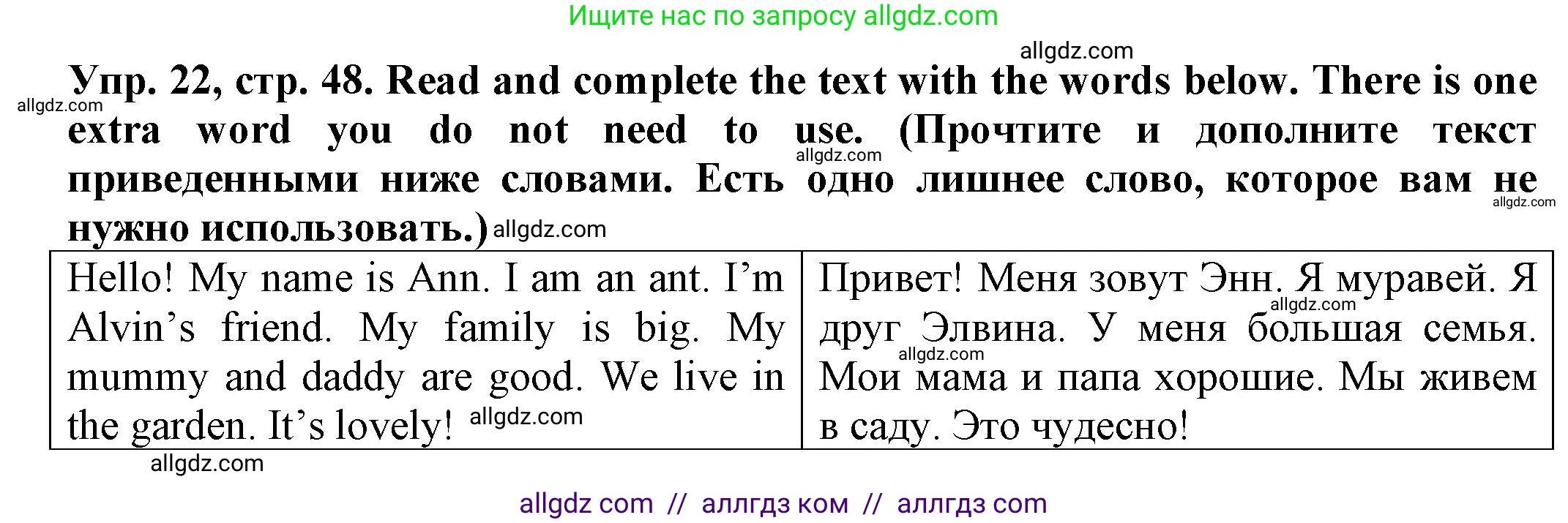 Английский язык (english), 2 класс Сборник упражнений, автор: Котова Марина Петровна, издательство Просвещение, Москва, 2023, белого цвета, страница 48, номер 22, Решение