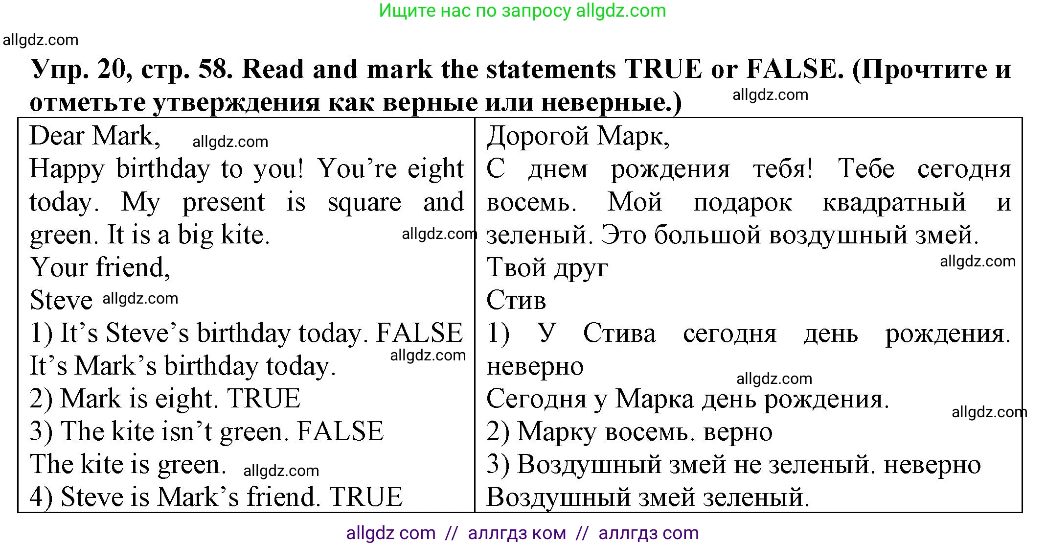 Английский язык (english), 2 класс Сборник упражнений, автор: Котова Марина Петровна, издательство Просвещение, Москва, 2023, белого цвета, страница 58, номер 20, Решение