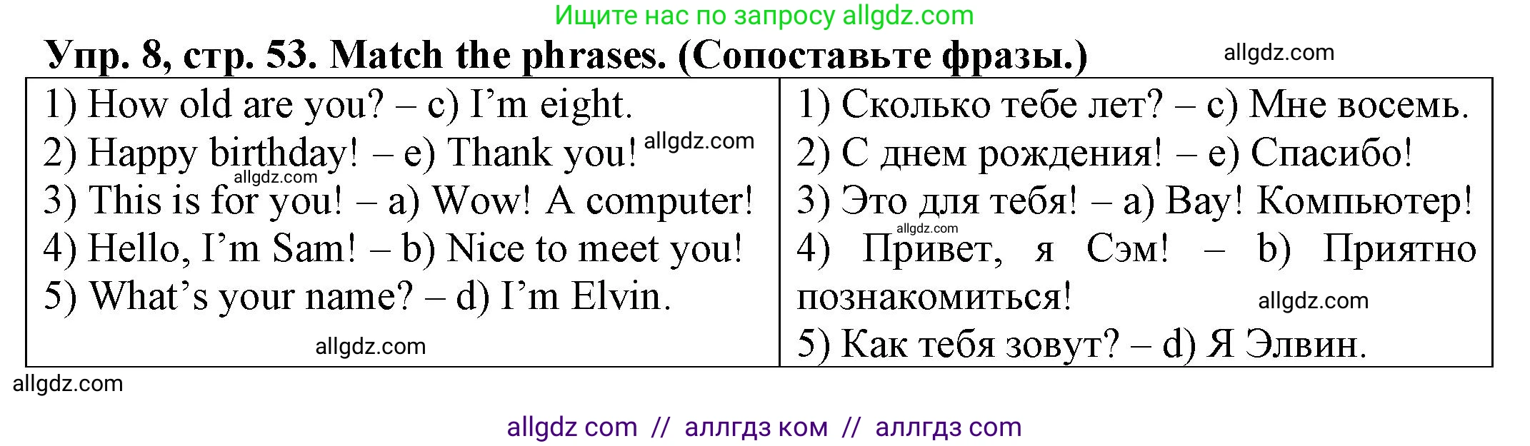 Английский язык (english), 2 класс Сборник упражнений, автор: Котова Марина Петровна, издательство Просвещение, Москва, 2023, белого цвета, страница 53, номер 8, Решение