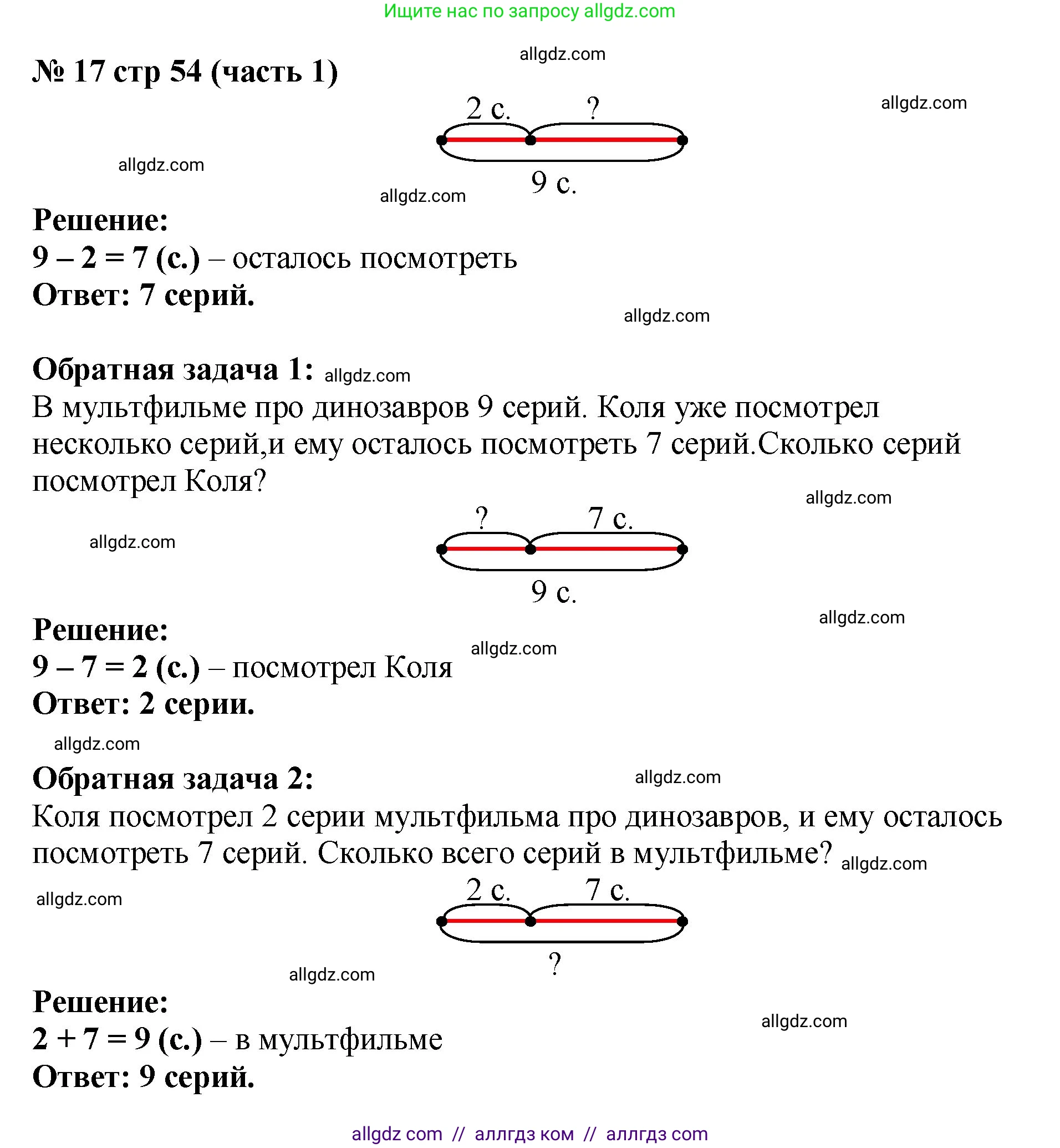 Математика, 2 класс Учебник, авторы: Моро Мария Игнатьевна, Бантова Мария Александровна, Бельтюкова Галина Васильевна, Волкова Светлана Ивановна, Степанова Светлана Вячеславовна, издательство Просвещение, Москва, 2023, белого цвета, Часть 1, страница 54, номер 17, Решение