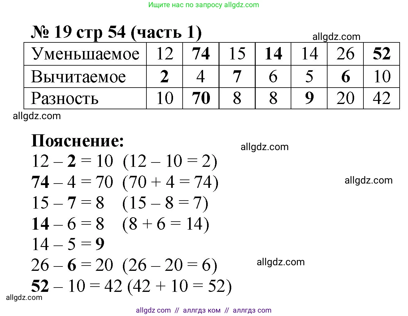 Математика, 2 класс Учебник, авторы: Моро Мария Игнатьевна, Бантова Мария Александровна, Бельтюкова Галина Васильевна, Волкова Светлана Ивановна, Степанова Светлана Вячеславовна, издательство Просвещение, Москва, 2023, белого цвета, Часть 1, страница 54, номер 19, Решение