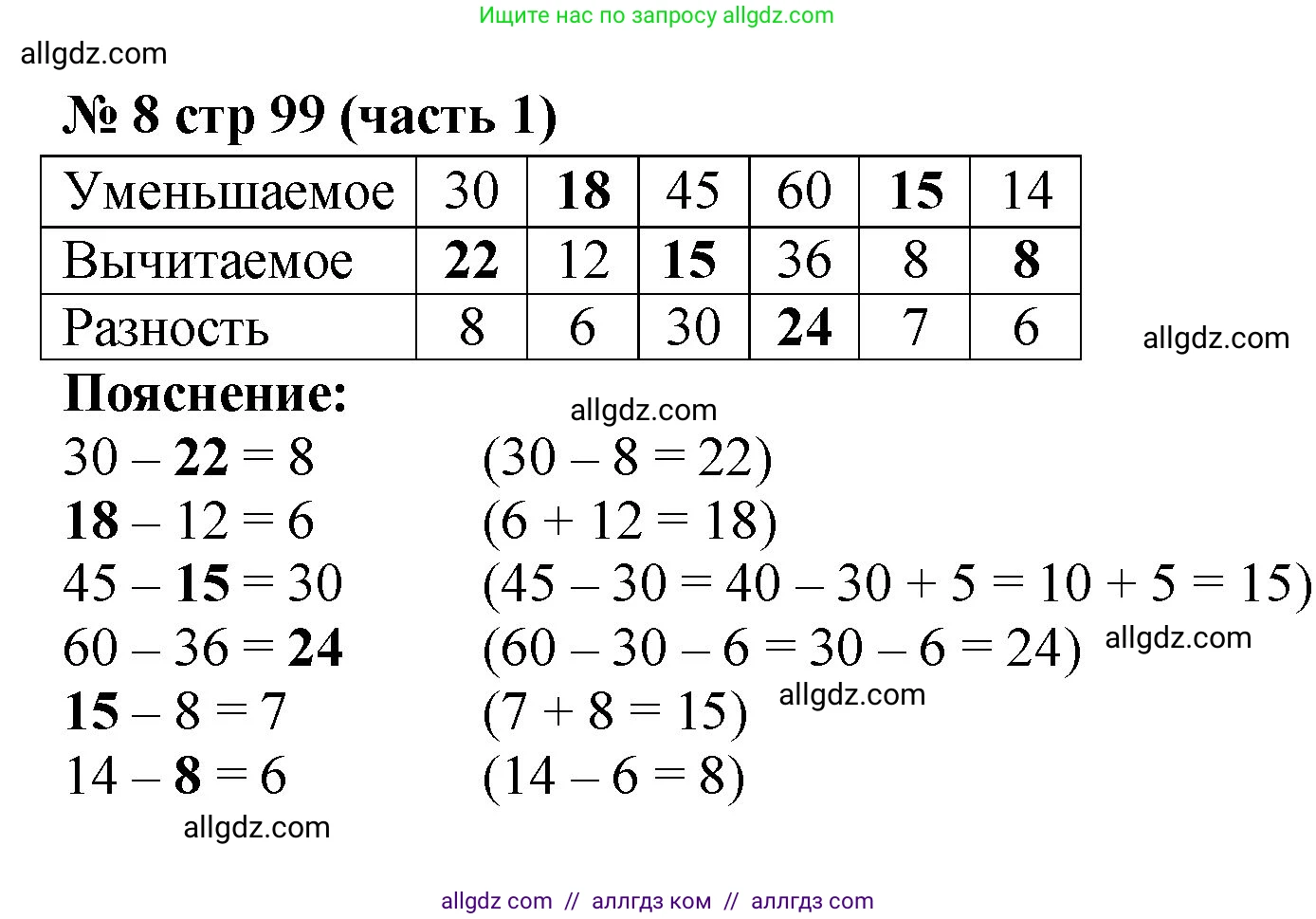 Математика, 2 класс Учебник, авторы: Моро Мария Игнатьевна, Бантова Мария Александровна, Бельтюкова Галина Васильевна, Волкова Светлана Ивановна, Степанова Светлана Вячеславовна, издательство Просвещение, Москва, 2023, белого цвета, Часть 1, страница 99, номер 8, Решение