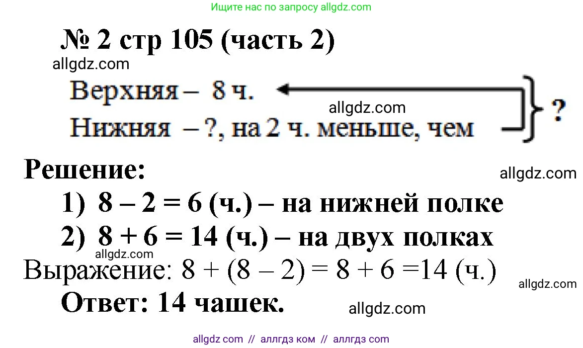 Математика, 2 класс Учебник, авторы: Моро Мария Игнатьевна, Бантова Мария Александровна, Бельтюкова Галина Васильевна, Волкова Светлана Ивановна, Степанова Светлана Вячеславовна, издательство Просвещение, Москва, 2023, белого цвета, Часть 2, страница 105, номер 2, Решение