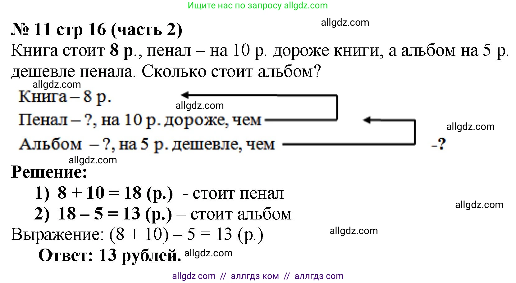 Математика, 2 класс Учебник, авторы: Моро Мария Игнатьевна, Бантова Мария Александровна, Бельтюкова Галина Васильевна, Волкова Светлана Ивановна, Степанова Светлана Вячеславовна, издательство Просвещение, Москва, 2023, белого цвета, Часть 2, страница 16, номер 11, Решение