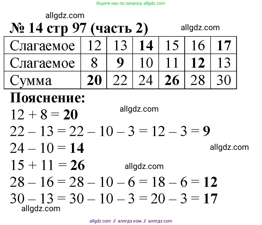 Математика, 2 класс Учебник, авторы: Моро Мария Игнатьевна, Бантова Мария Александровна, Бельтюкова Галина Васильевна, Волкова Светлана Ивановна, Степанова Светлана Вячеславовна, издательство Просвещение, Москва, 2023, белого цвета, Часть 2, страница 97, номер 14, Решение