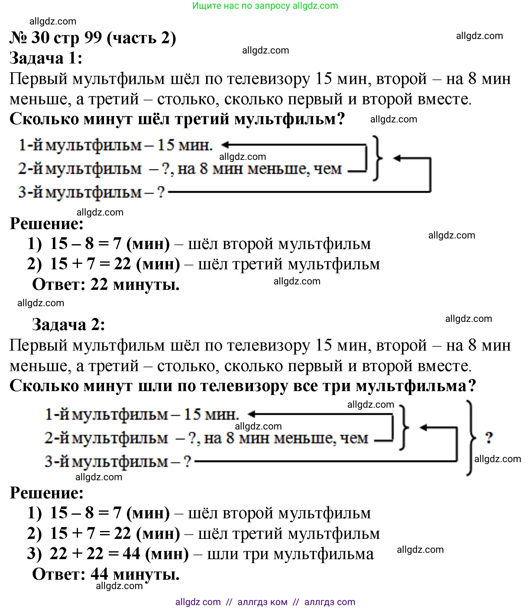 Математика, 2 класс Учебник, авторы: Моро Мария Игнатьевна, Бантова Мария Александровна, Бельтюкова Галина Васильевна, Волкова Светлана Ивановна, Степанова Светлана Вячеславовна, издательство Просвещение, Москва, 2023, белого цвета, Часть 2, страница 99, номер 30, Решение