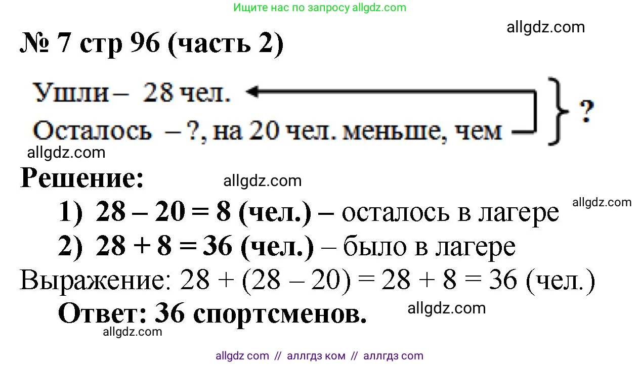 Математика, 2 класс Учебник, авторы: Моро Мария Игнатьевна, Бантова Мария Александровна, Бельтюкова Галина Васильевна, Волкова Светлана Ивановна, Степанова Светлана Вячеславовна, издательство Просвещение, Москва, 2023, белого цвета, Часть 2, страница 96, номер 7, Решение