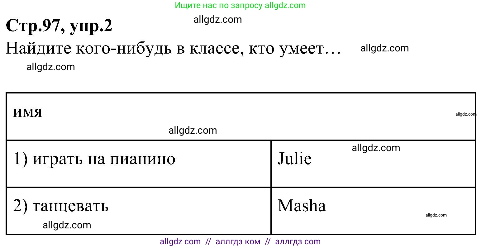 Английский язык (english), 3 класс Учебник (Student's book), авторы: Баранова Ксения Михайловна (Baranova Ksenia), Дули Дженни (Dooley Jenny), Копылова Виктория Викторовна (Kopylova Victoria), Мильруд Радислав Петрович (Millrood Radislav), Эванс Вирджиния (Evans Virginia), издательство Просвещение, Москва, 2023, зелёного цвета, Часть ( Part) 1, страница 97, номер 2, Решение