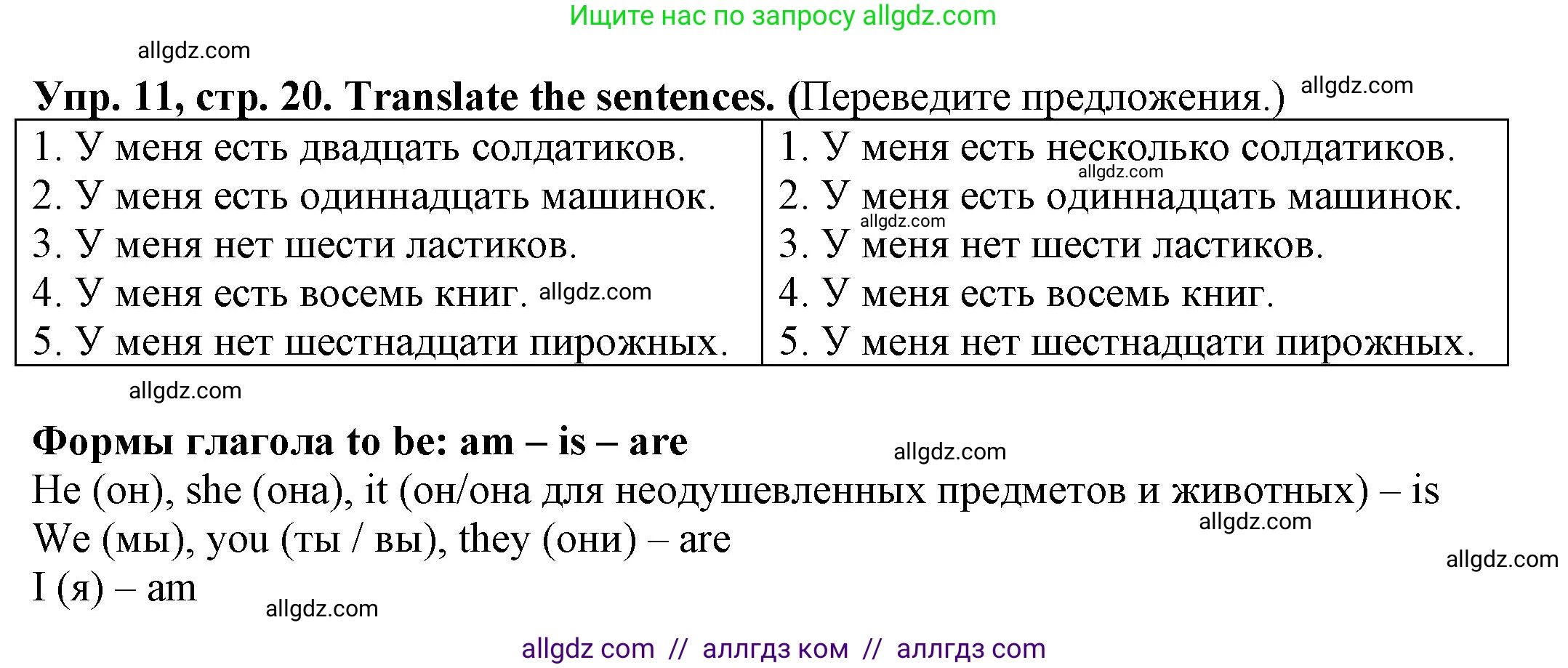 Английский язык (english), 3 класс Грамматический тренажёр, автор: Юшина Дарья Генадьевна, издательство Просвещение, Москва, 2023, салатового цвета, страница 20, номер 11, Решение