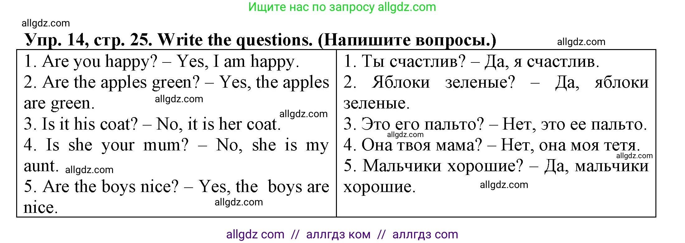 Английский язык (english), 3 класс Грамматический тренажёр, автор: Юшина Дарья Генадьевна, издательство Просвещение, Москва, 2023, салатового цвета, страница 25, номер 14, Решение