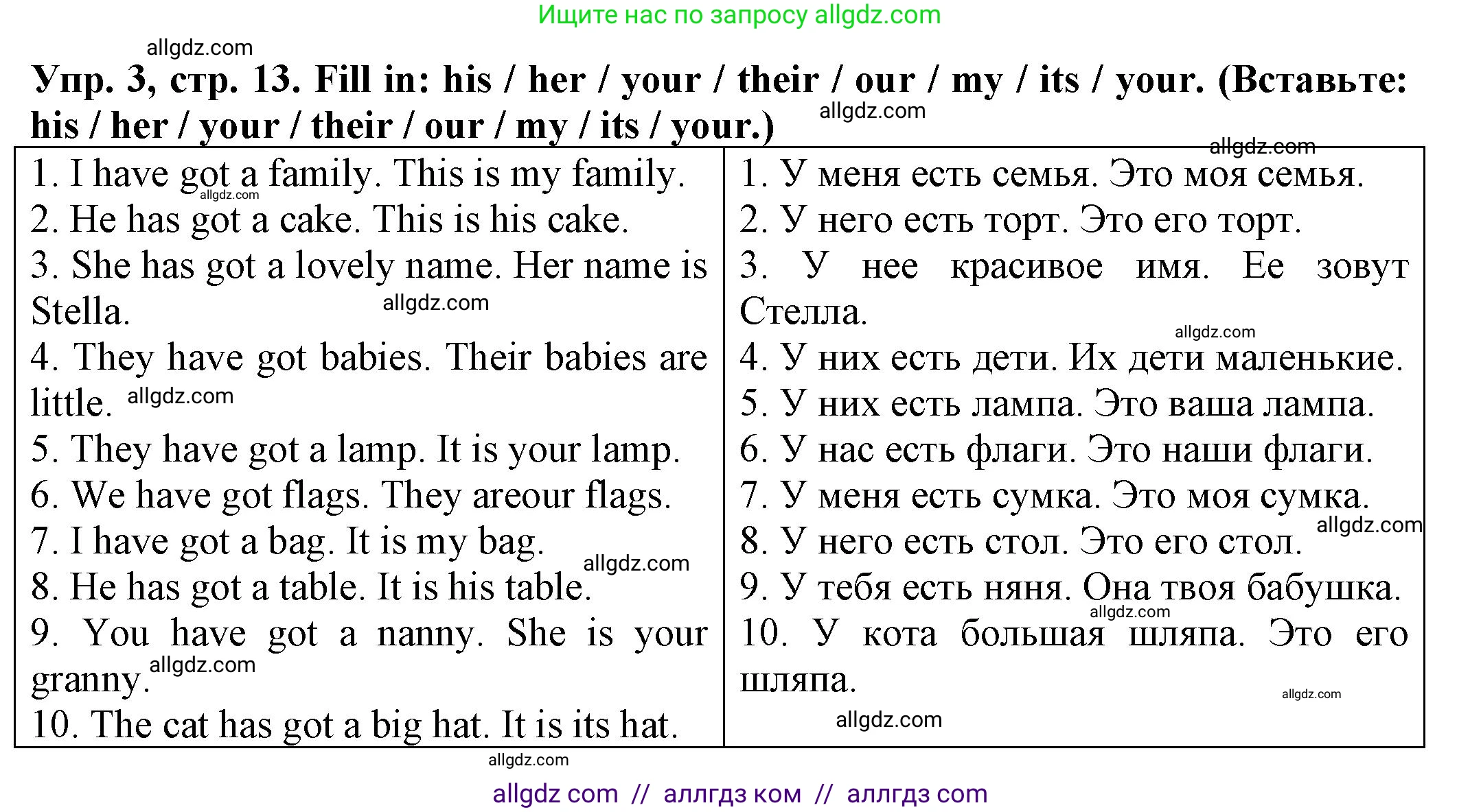 Английский язык (english), 3 класс Грамматический тренажёр, автор: Юшина Дарья Генадьевна, издательство Просвещение, Москва, 2023, салатового цвета, страница 13, номер 3, Решение