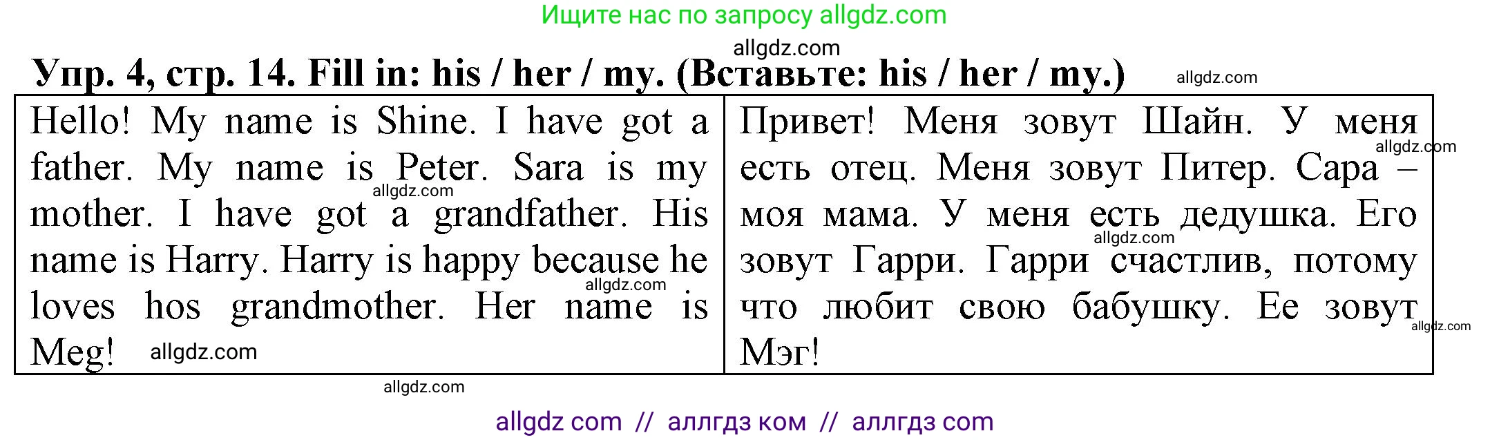 Английский язык (english), 3 класс Грамматический тренажёр, автор: Юшина Дарья Генадьевна, издательство Просвещение, Москва, 2023, салатового цвета, страница 14, номер 4, Решение