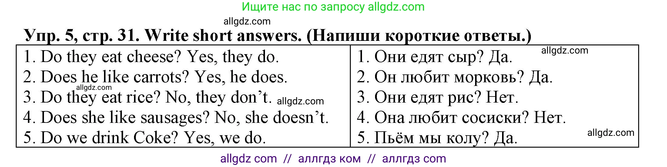 Английский язык (english), 3 класс Грамматический тренажёр, автор: Юшина Дарья Генадьевна, издательство Просвещение, Москва, 2023, салатового цвета, страница 31, номер 5, Решение