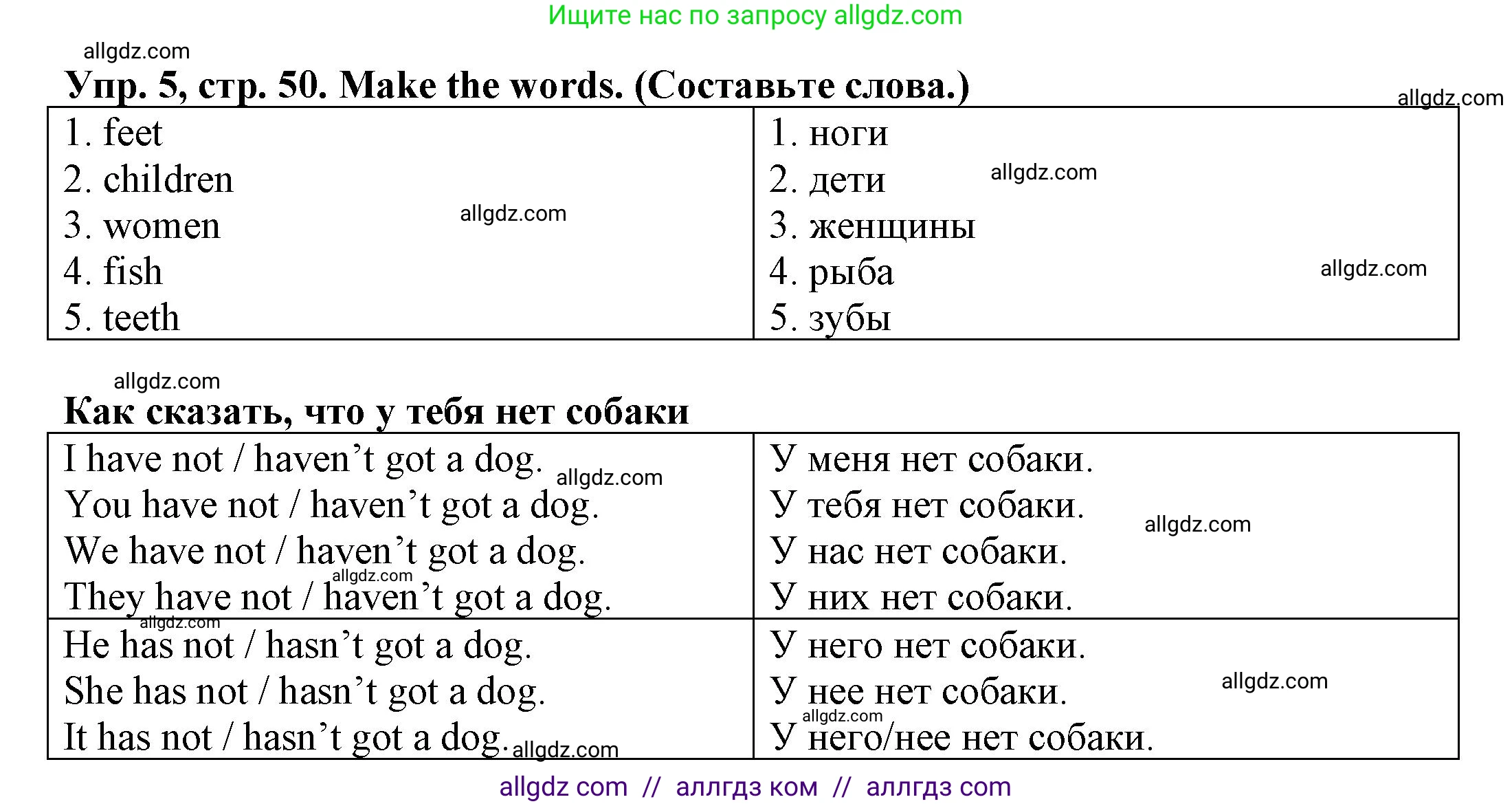 Английский язык (english), 3 класс Грамматический тренажёр, автор: Юшина Дарья Генадьевна, издательство Просвещение, Москва, 2023, салатового цвета, страница 50, номер 5, Решение