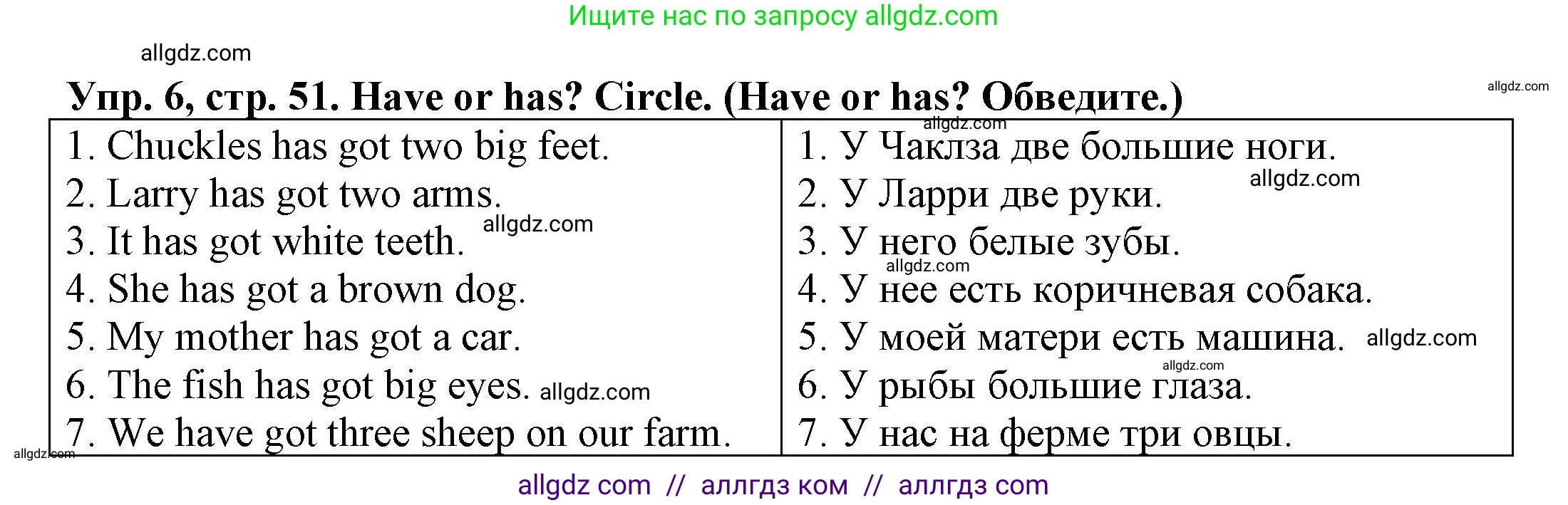 Английский язык (english), 3 класс Грамматический тренажёр, автор: Юшина Дарья Генадьевна, издательство Просвещение, Москва, 2023, салатового цвета, страница 51, номер 6, Решение