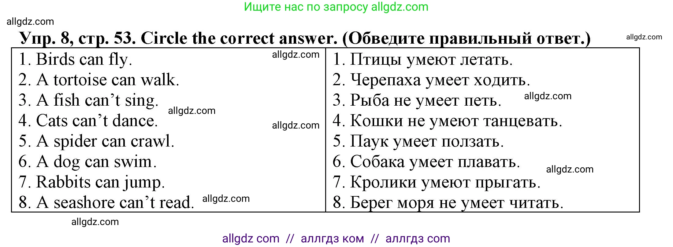 Английский язык (english), 3 класс Грамматический тренажёр, автор: Юшина Дарья Генадьевна, издательство Просвещение, Москва, 2023, салатового цвета, страница 53, номер 8, Решение