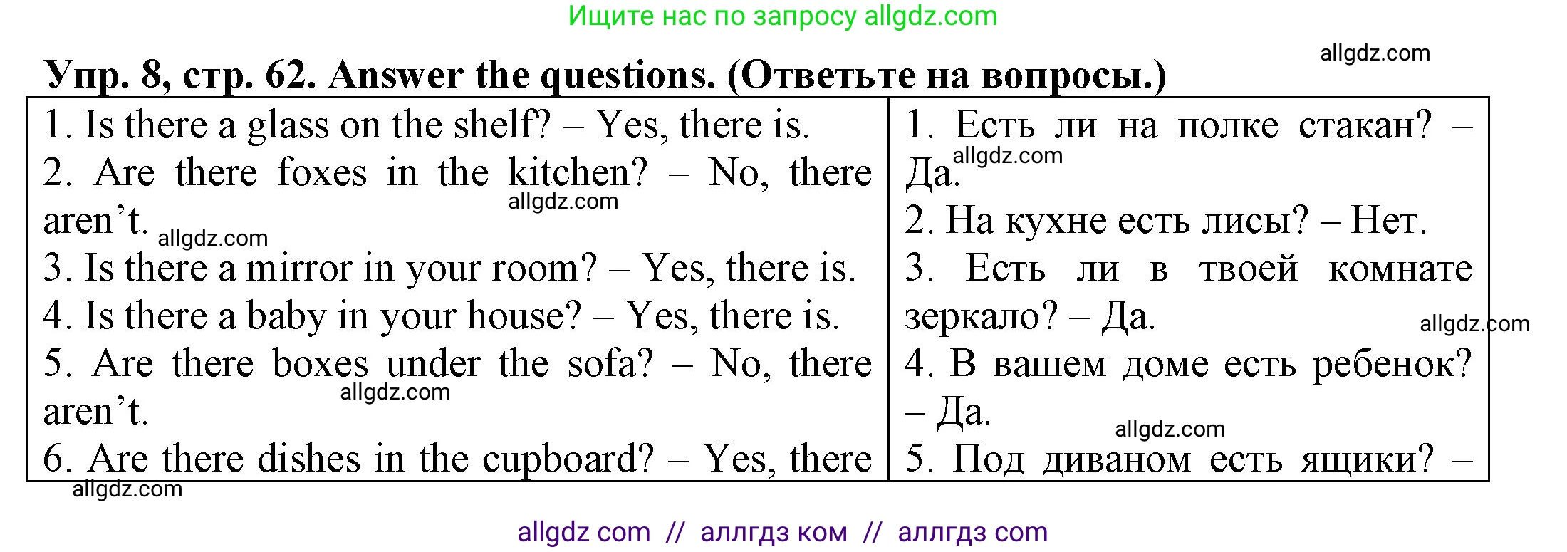 Английский язык (english), 3 класс Грамматический тренажёр, автор: Юшина Дарья Генадьевна, издательство Просвещение, Москва, 2023, салатового цвета, страница 62, номер 8, Решение