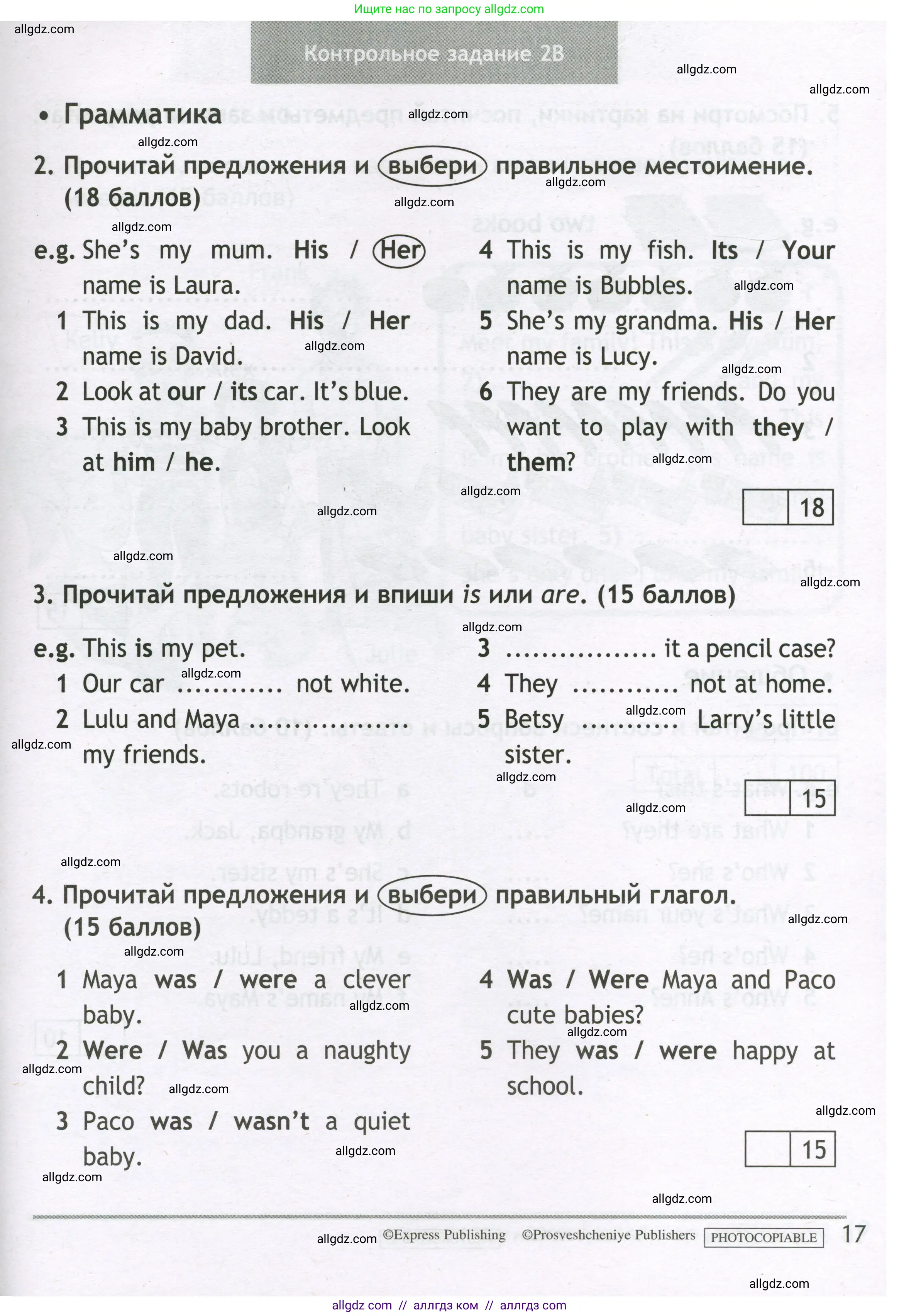 Английский язык (english), 3 класс контрольные задания (test booklet), авторы: Быкова Надежда Ильинична (Bykova Nadezhda), Дули Дженни (Dooley Jenny), Поспелова Марина Давидовна (Pospelova Marina), Эванс Вирджиния (Evans Virginia), издательство Просвещение, Москва, 2023, салатового цвета, страница 17