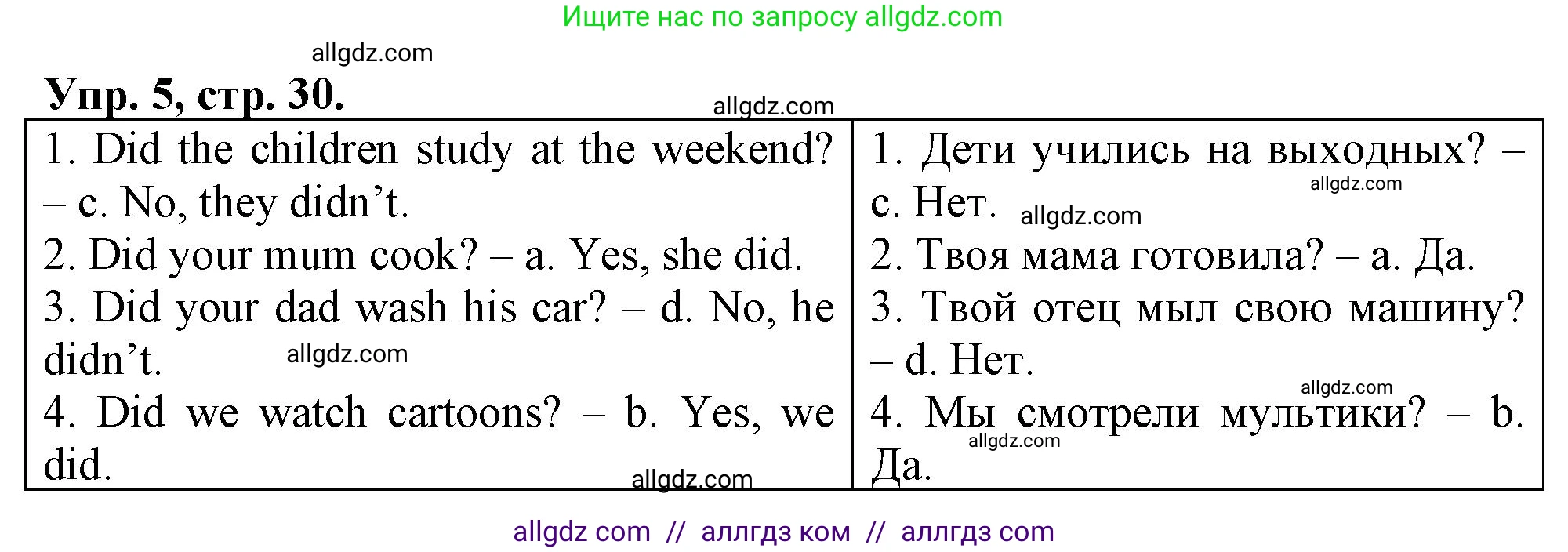 Английский язык (english), 3 класс контрольные задания (test booklet), авторы: Быкова Надежда Ильинична (Bykova Nadezhda), Дули Дженни (Dooley Jenny), Поспелова Марина Давидовна (Pospelova Marina), Эванс Вирджиния (Evans Virginia), издательство Просвещение, Москва, 2023, салатового цвета, страница 30, номер 5, Решение 1