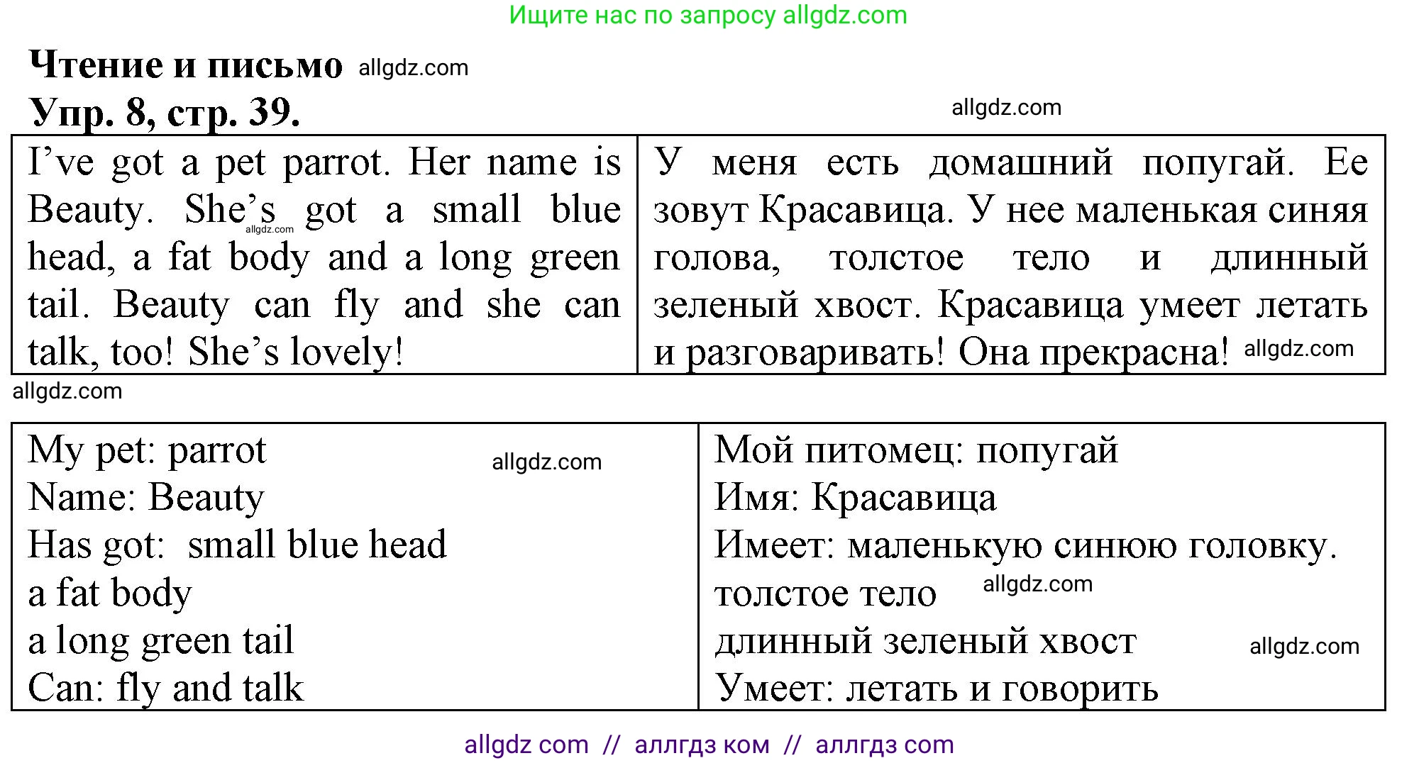 Английский язык (english), 3 класс контрольные задания (test booklet), авторы: Быкова Надежда Ильинична (Bykova Nadezhda), Дули Дженни (Dooley Jenny), Поспелова Марина Давидовна (Pospelova Marina), Эванс Вирджиния (Evans Virginia), издательство Просвещение, Москва, 2023, салатового цвета, страница 39, номер 8, Решение 1