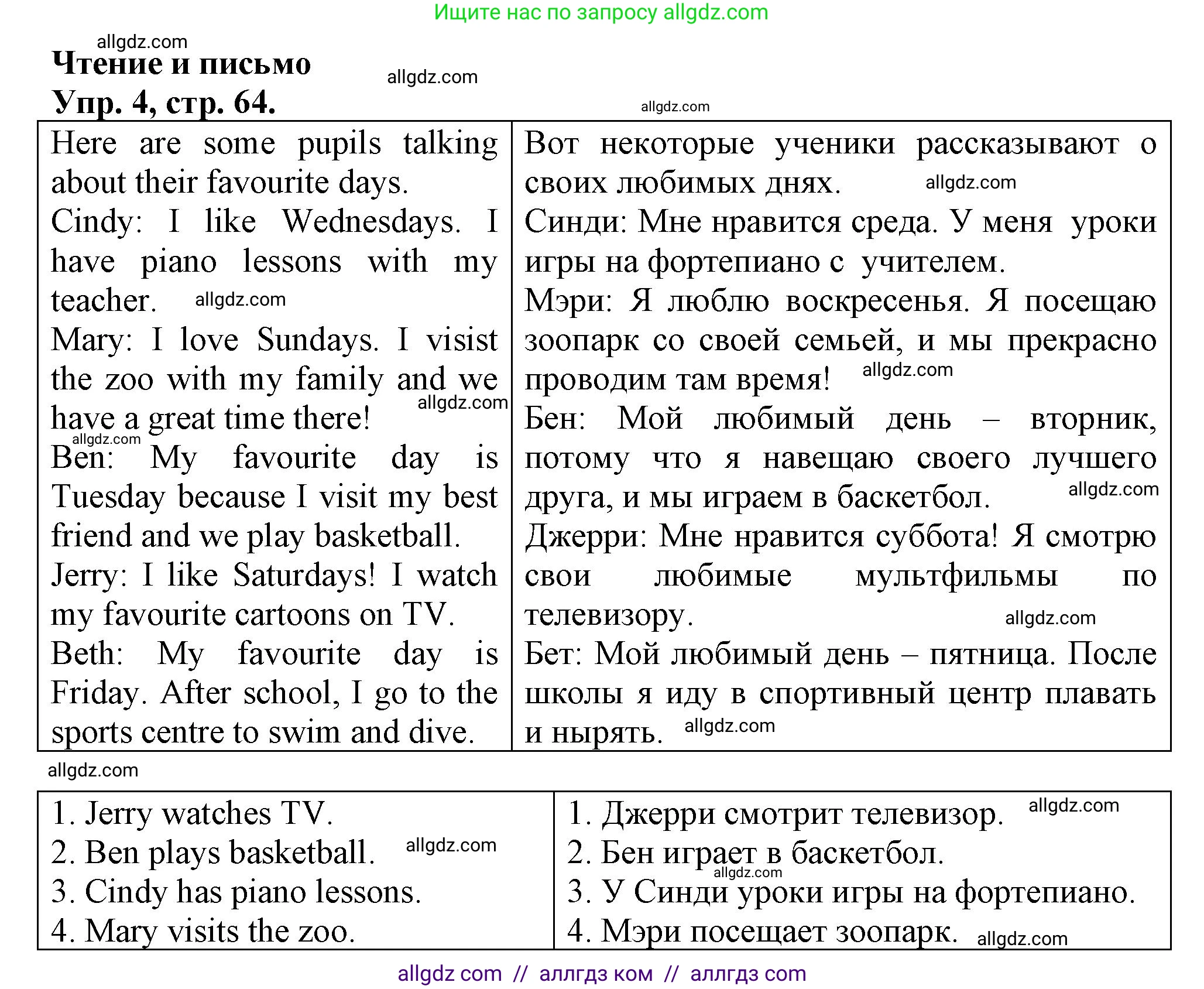 Английский язык (english), 3 класс контрольные задания (test booklet), авторы: Быкова Надежда Ильинична (Bykova Nadezhda), Дули Дженни (Dooley Jenny), Поспелова Марина Давидовна (Pospelova Marina), Эванс Вирджиния (Evans Virginia), издательство Просвещение, Москва, 2023, салатового цвета, страница 64, номер 4, Решение 1