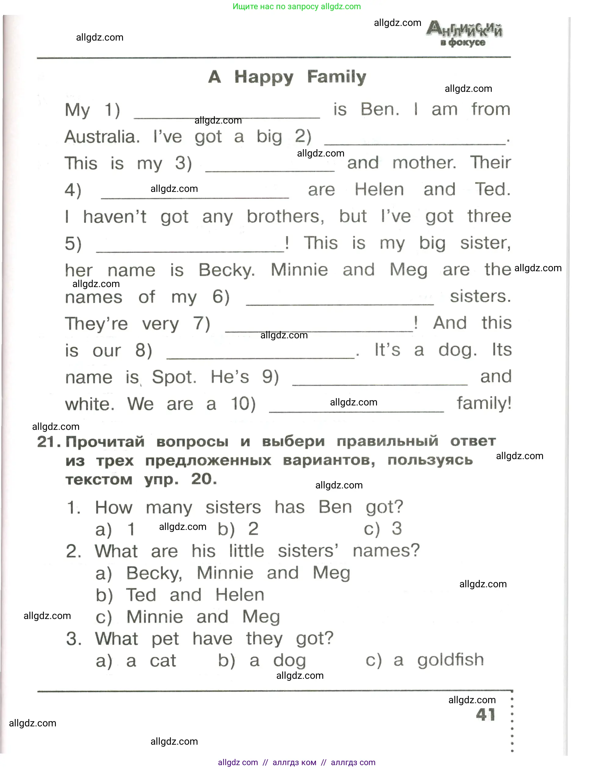 Английский язык (english), 3 класс Сборник упражнений, авторы: Быкова Надежда Ильинична (Bykova Nadezhda), Поспелова Марина Давидовна (Pospelova Marina), издательство Просвещение, Москва, 2023, зелёного цвета, страница 41