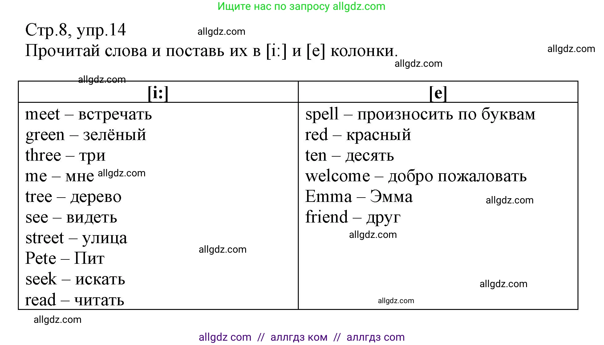 Английский язык (english), 3 класс Сборник упражнений, автор: Котова Марина Петровна, издательство Просвещение, Москва, 2024, белого цвета, страница 8, номер 14, Решение