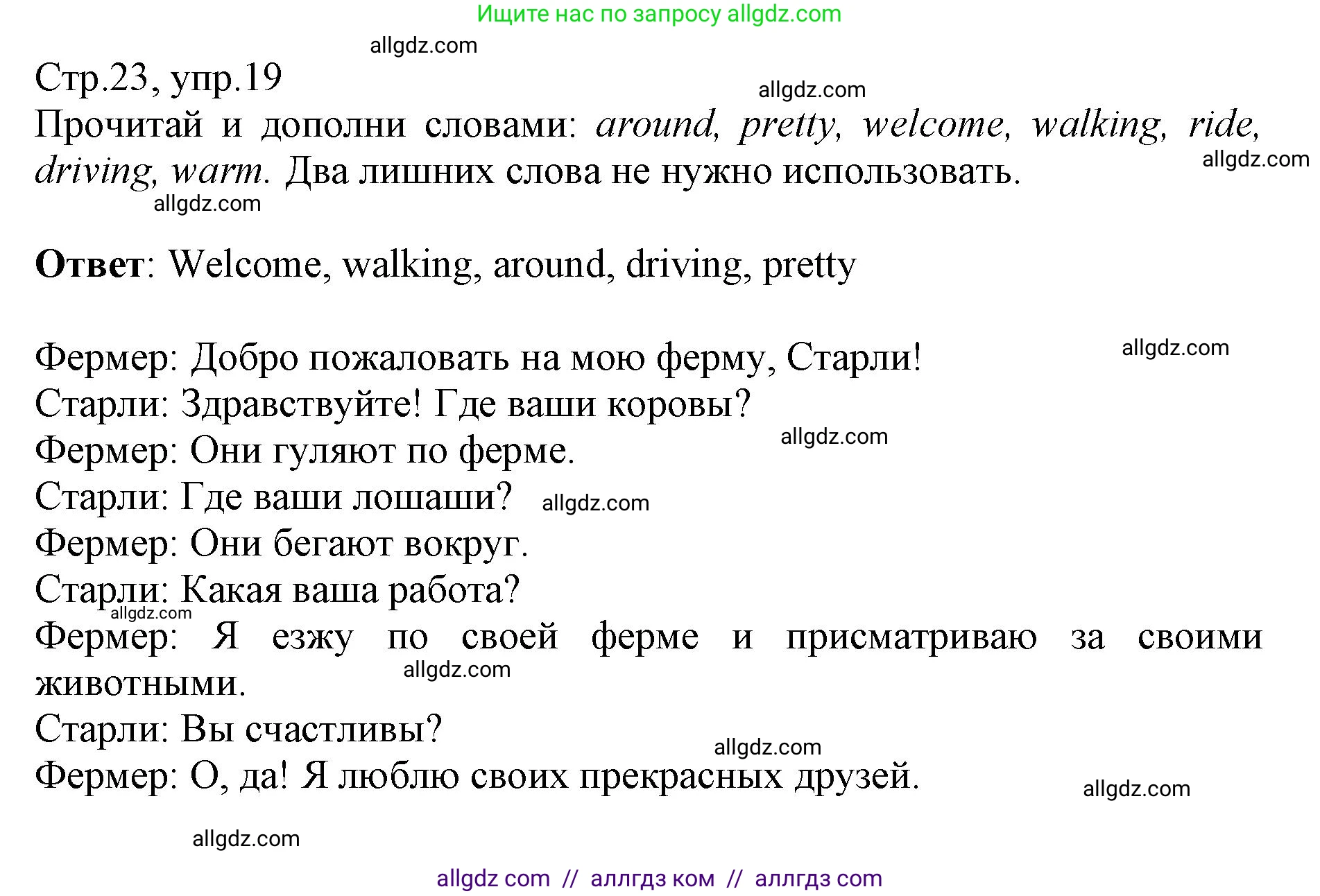 Английский язык (english), 3 класс Сборник упражнений, автор: Котова Марина Петровна, издательство Просвещение, Москва, 2024, белого цвета, страница 23, номер 19, Решение