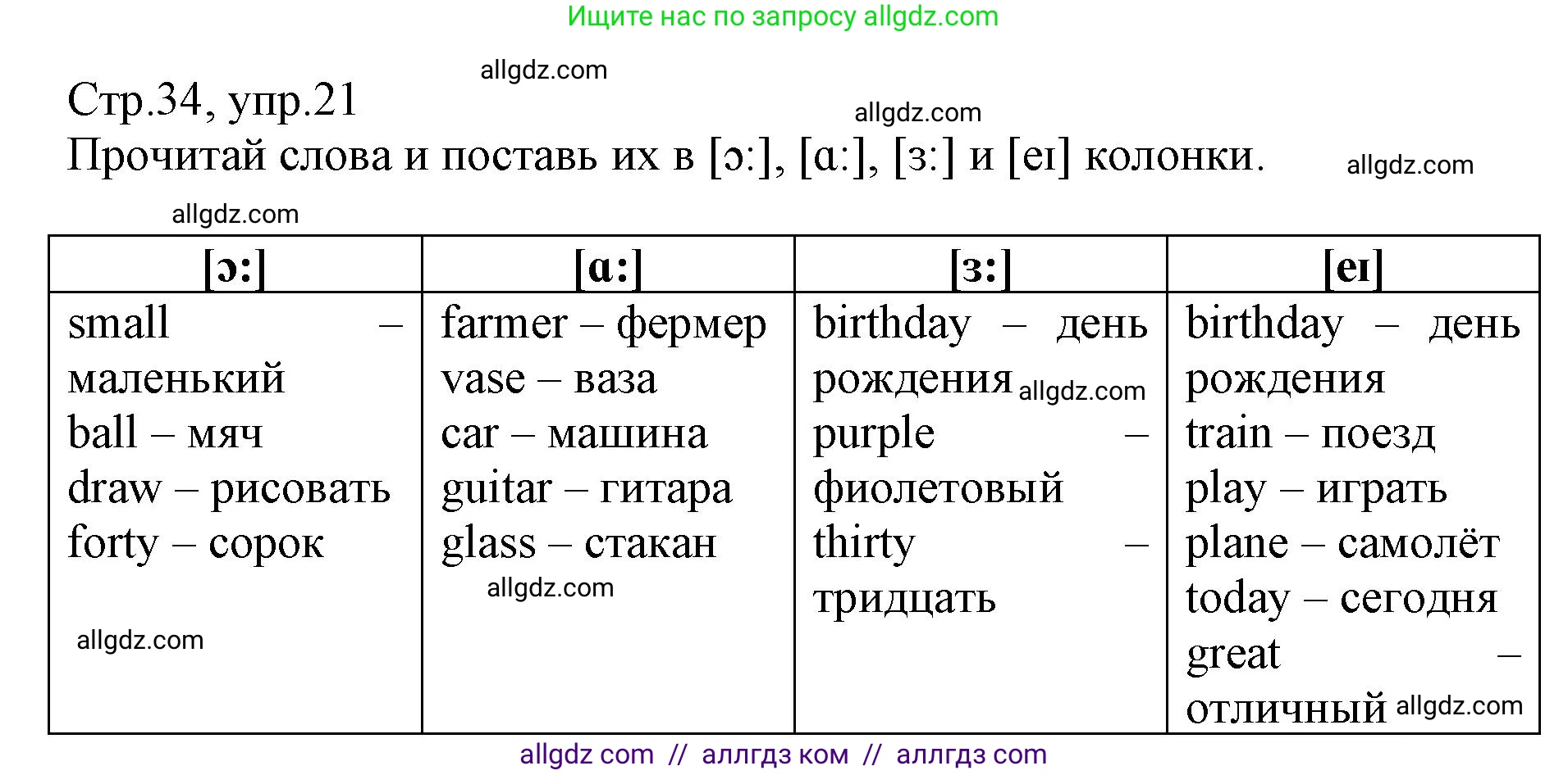 Английский язык (english), 3 класс Сборник упражнений, автор: Котова Марина Петровна, издательство Просвещение, Москва, 2024, белого цвета, страница 34, номер 21, Решение