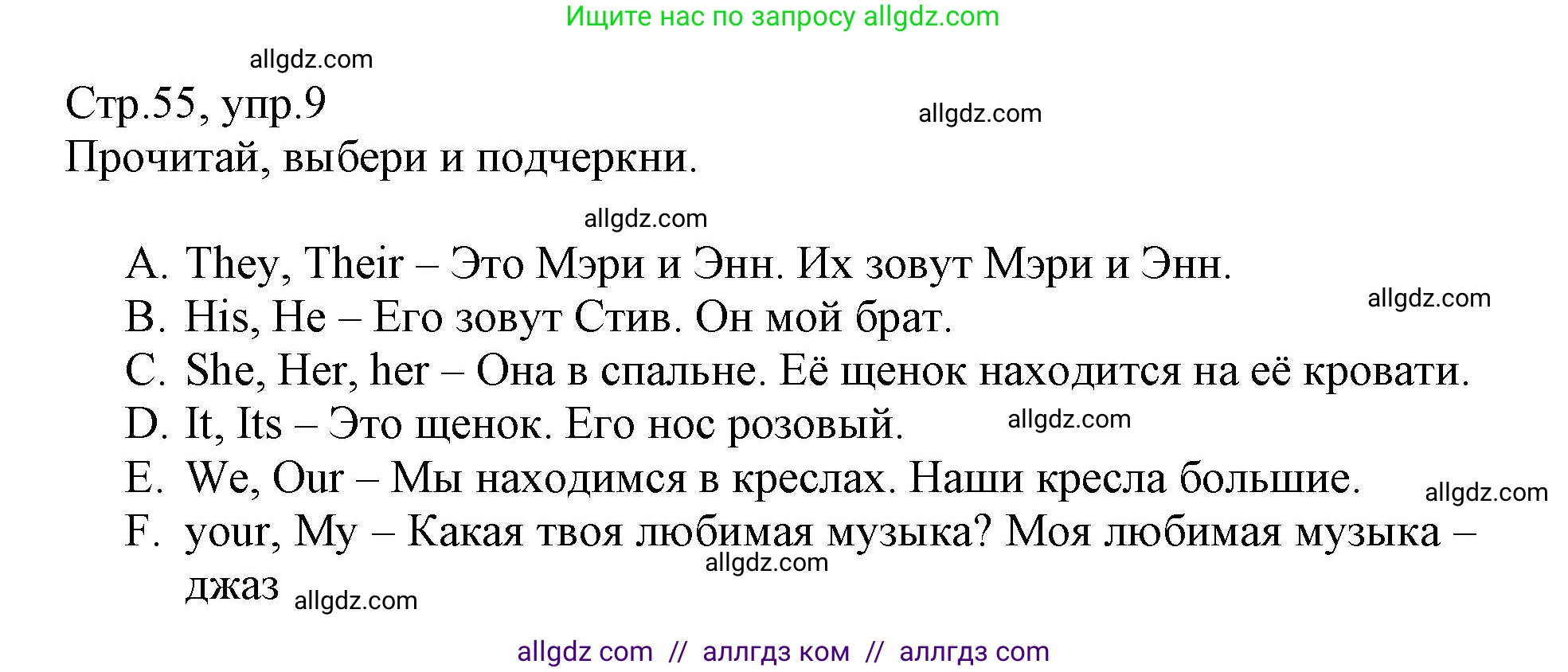 Английский язык (english), 3 класс Сборник упражнений, автор: Котова Марина Петровна, издательство Просвещение, Москва, 2024, белого цвета, страница 55, номер 9, Решение