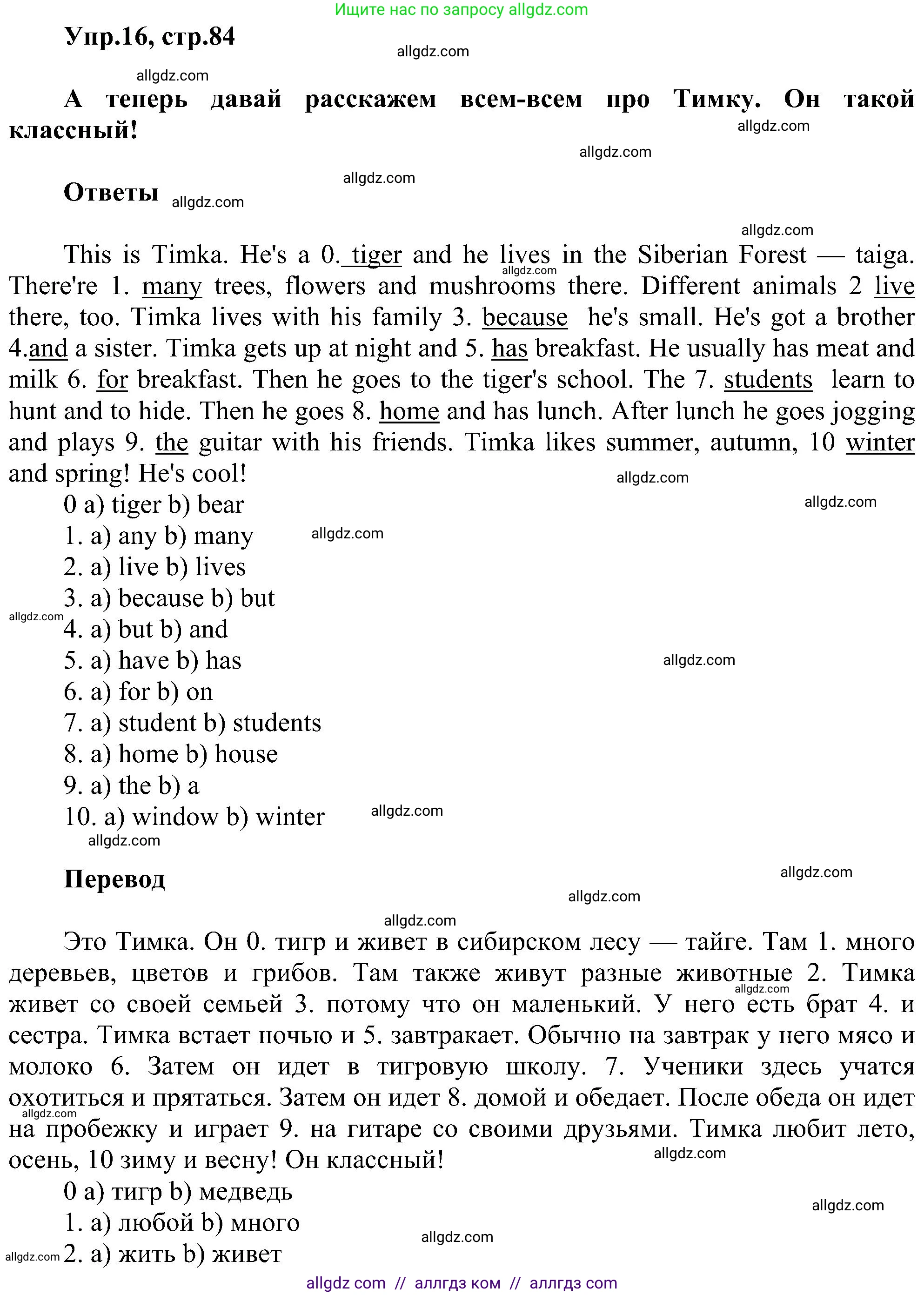 Английский язык (english), 3 класс сборник грамматических упражнений, автор: Рязанцева Светлана Борисовна, издательство Просвещение, Москва, 2024, белого цвета, страница 84, номер 16, Решение