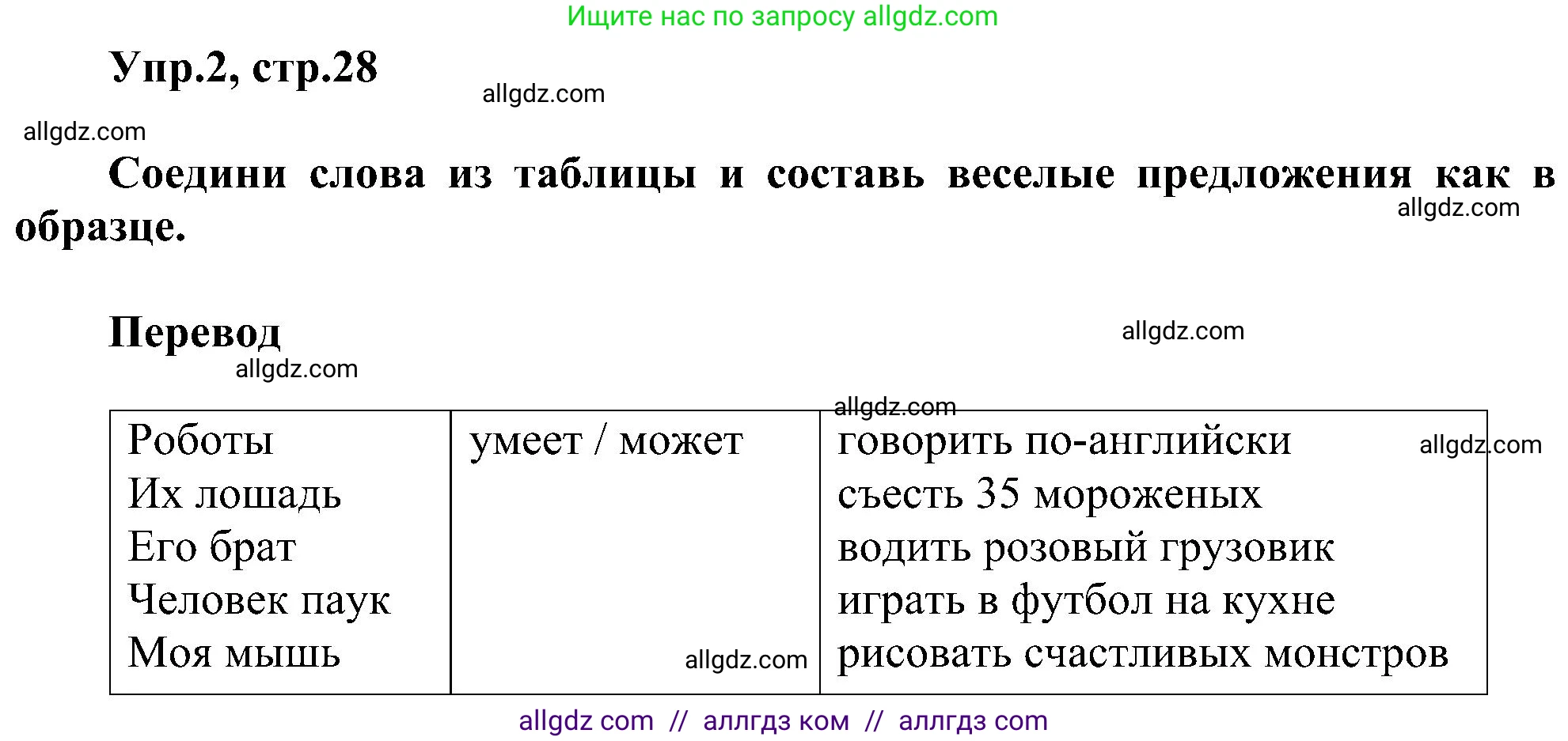 Английский язык (english), 3 класс сборник грамматических упражнений, автор: Рязанцева Светлана Борисовна, издательство Просвещение, Москва, 2024, белого цвета, страница 28, номер 2, Решение