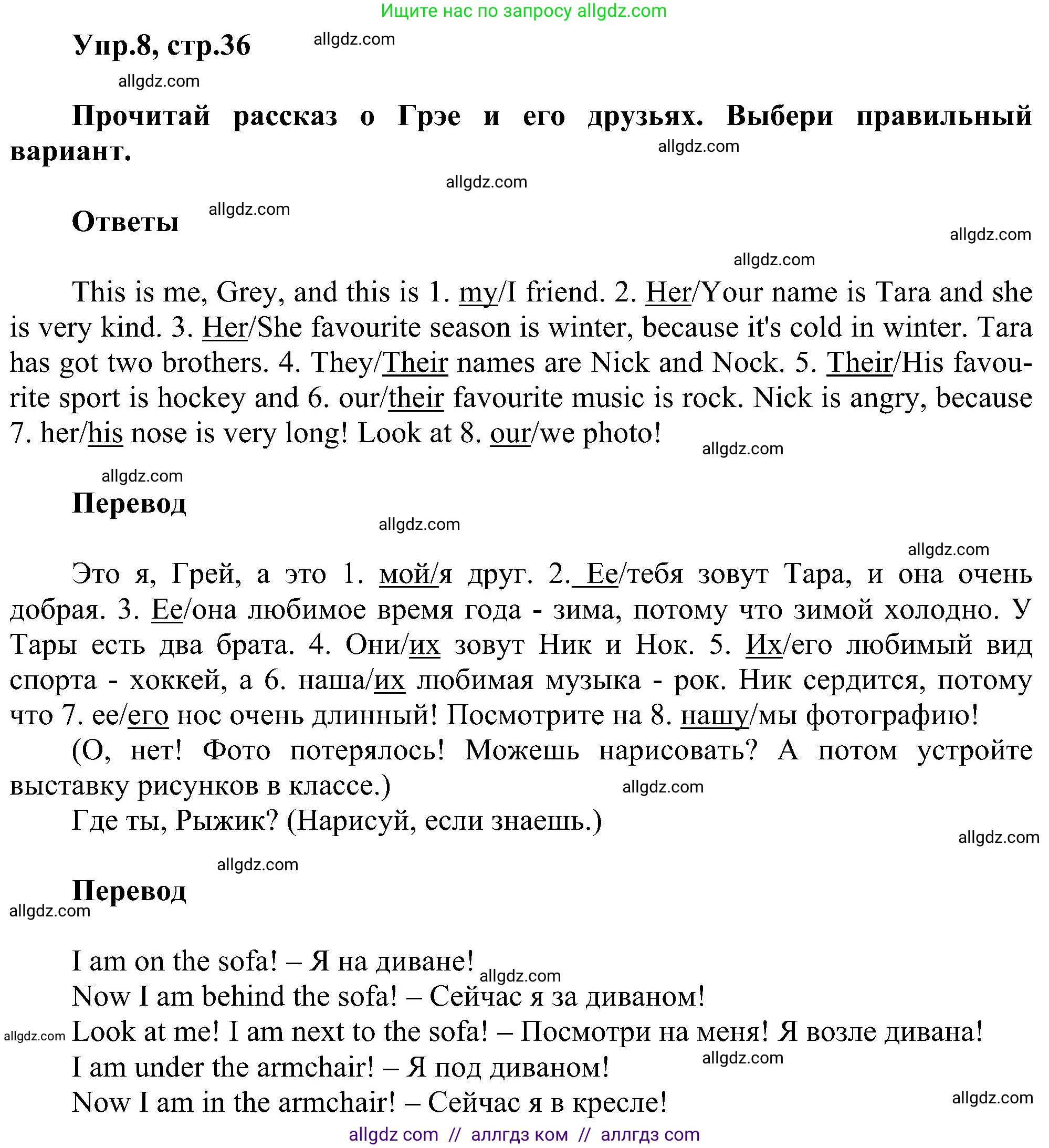 Английский язык (english), 3 класс сборник грамматических упражнений, автор: Рязанцева Светлана Борисовна, издательство Просвещение, Москва, 2024, белого цвета, страница 36, номер 8, Решение