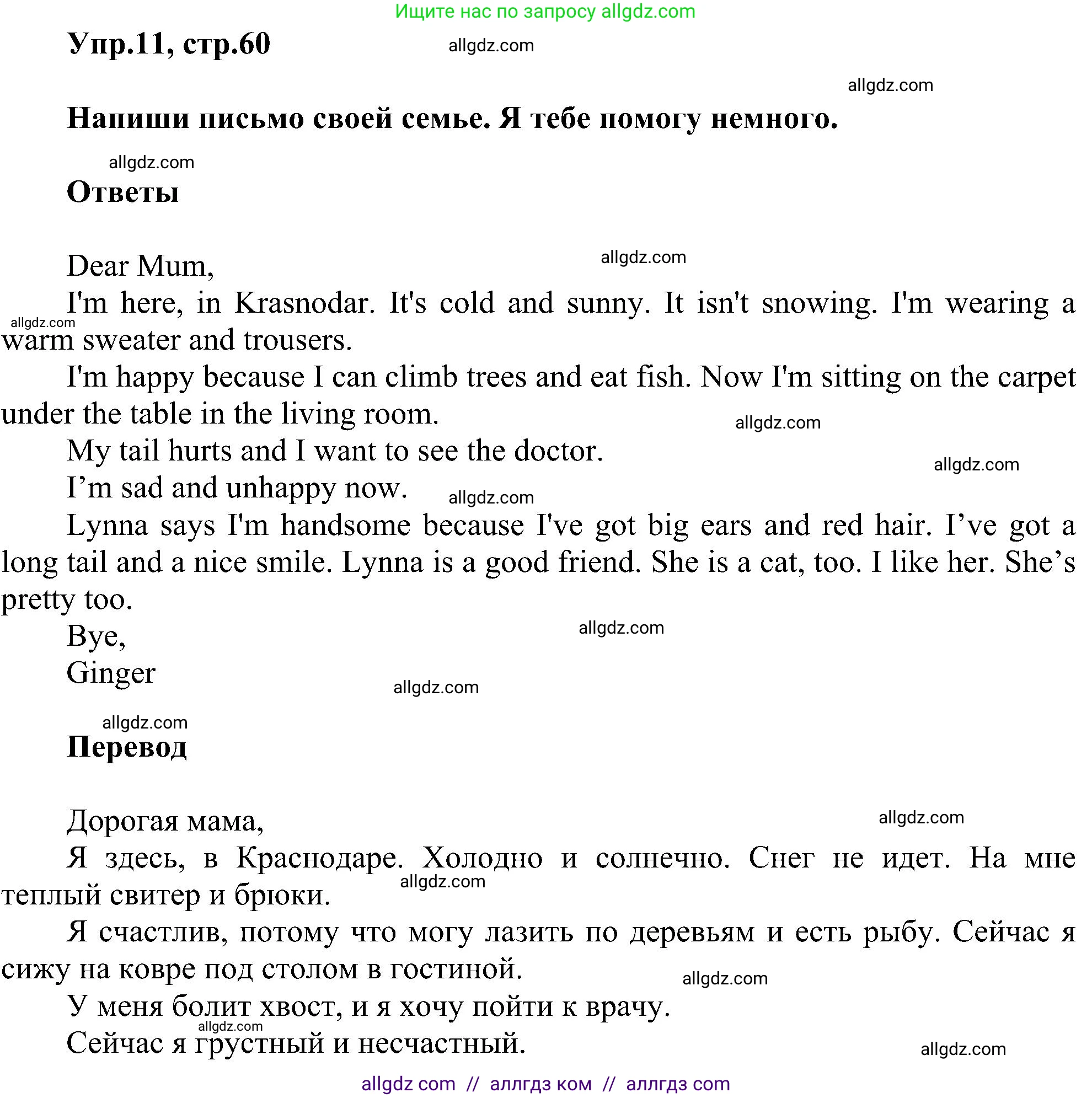 Английский язык (english), 3 класс сборник грамматических упражнений, автор: Рязанцева Светлана Борисовна, издательство Просвещение, Москва, 2024, белого цвета, страница 60, номер 11, Решение
