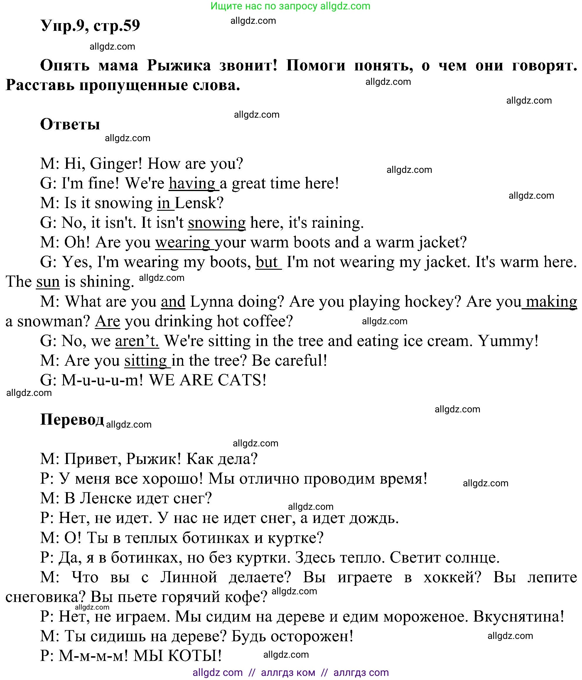 Английский язык (english), 3 класс сборник грамматических упражнений, автор: Рязанцева Светлана Борисовна, издательство Просвещение, Москва, 2024, белого цвета, страница 59, номер 9, Решение