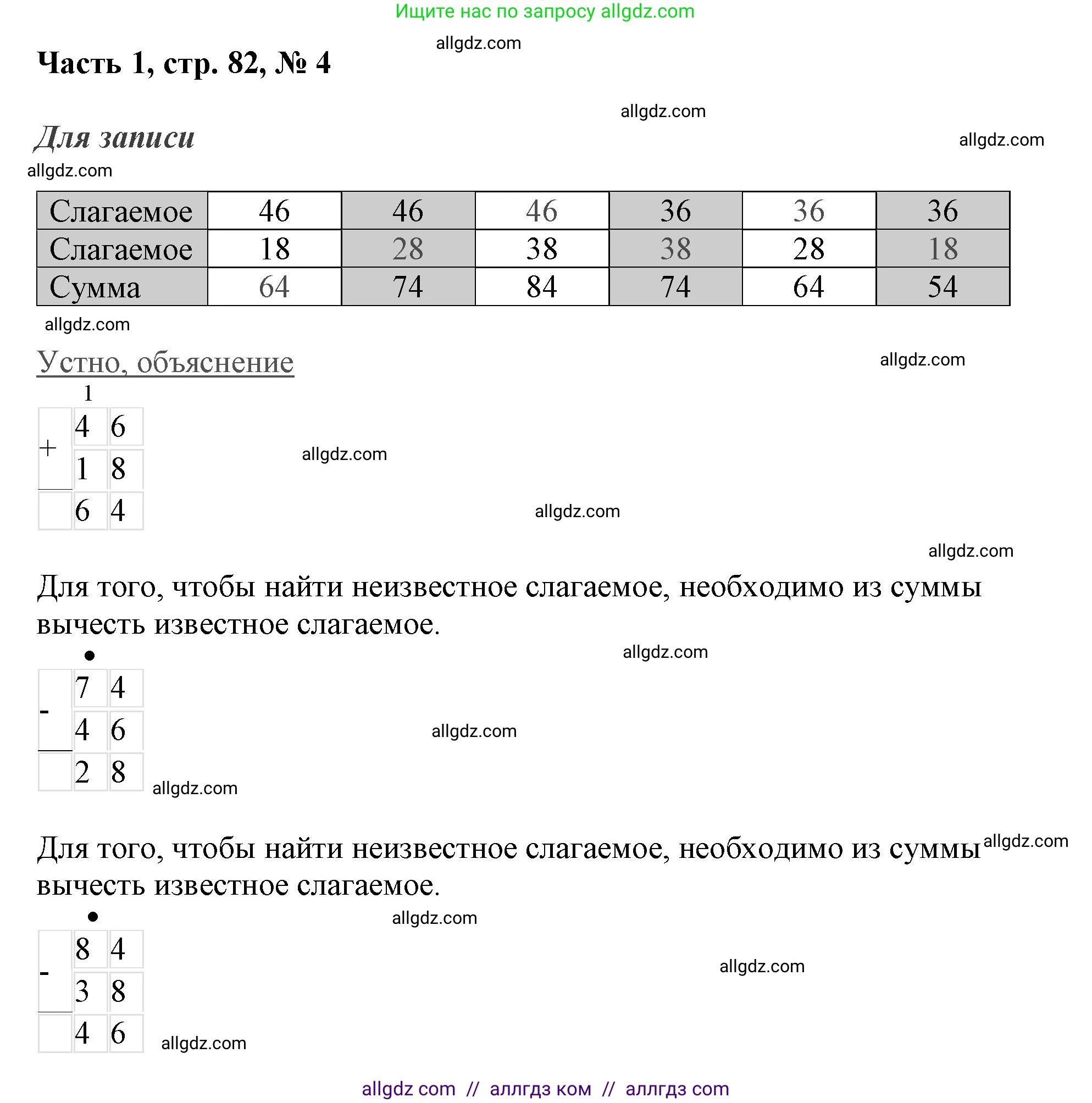 Математика, 3 класс Учебник, авторы: Моро Мария Игнатьевна, Бантова Мария Александровна, Бельтюкова Галина Васильевна, Волкова Светлана Ивановна, Степанова Светлана Вячеславовна, издательство Просвещение, Москва, 2023, белого цвета, Часть 1, страница 82, номер 4, Решение