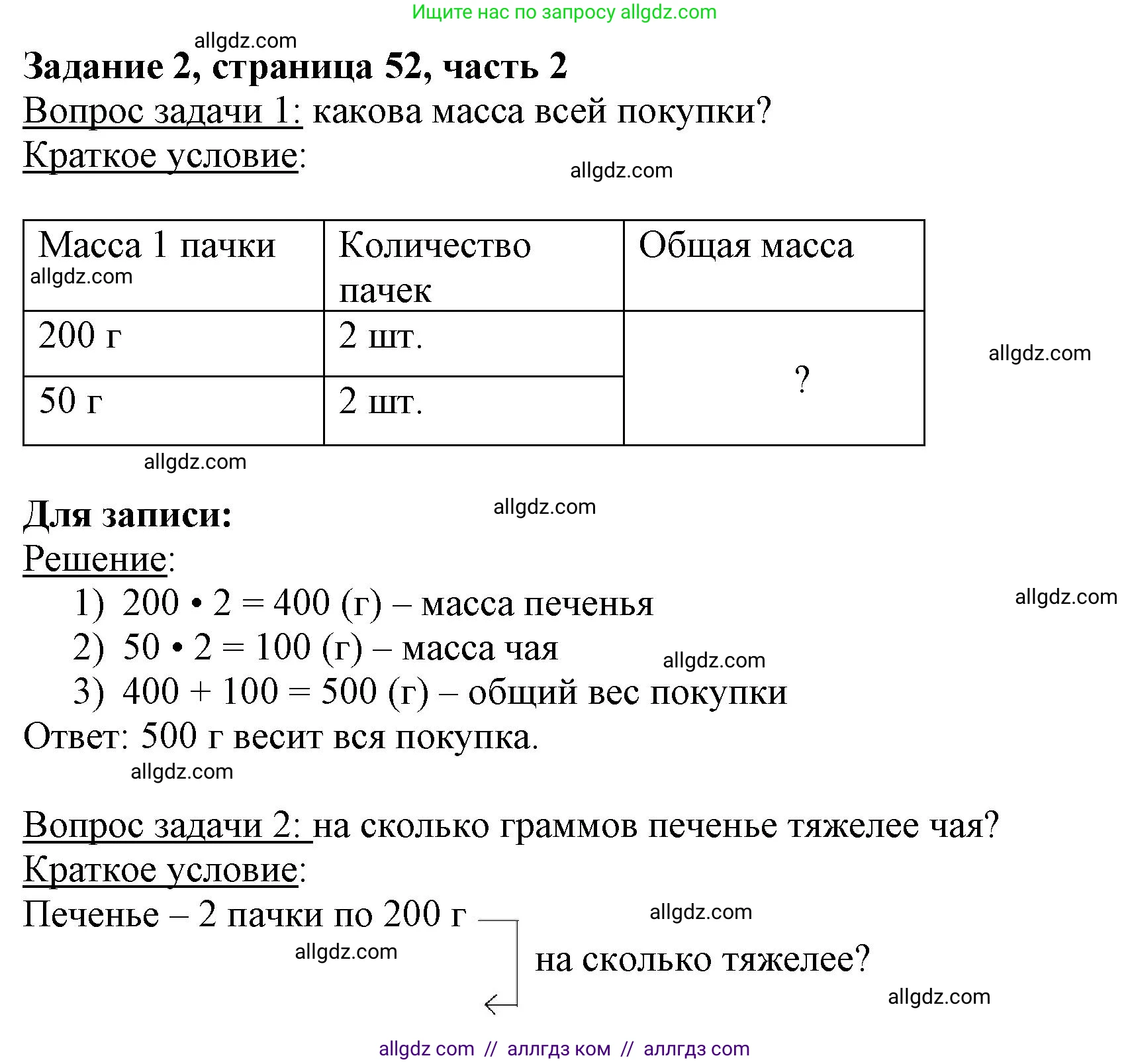 Математика, 3 класс Учебник, авторы: Моро Мария Игнатьевна, Бантова Мария Александровна, Бельтюкова Галина Васильевна, Волкова Светлана Ивановна, Степанова Светлана Вячеславовна, издательство Просвещение, Москва, 2023, белого цвета, Часть 2, страница 52, номер 2, Решение