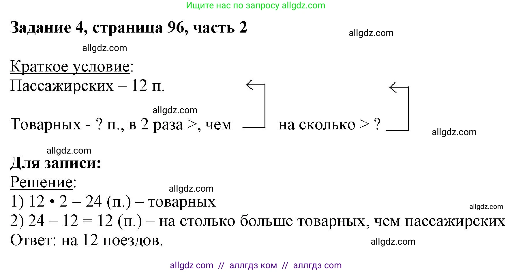 Математика, 3 класс Учебник, авторы: Моро Мария Игнатьевна, Бантова Мария Александровна, Бельтюкова Галина Васильевна, Волкова Светлана Ивановна, Степанова Светлана Вячеславовна, издательство Просвещение, Москва, 2023, белого цвета, Часть 2, страница 96, номер 4, Решение